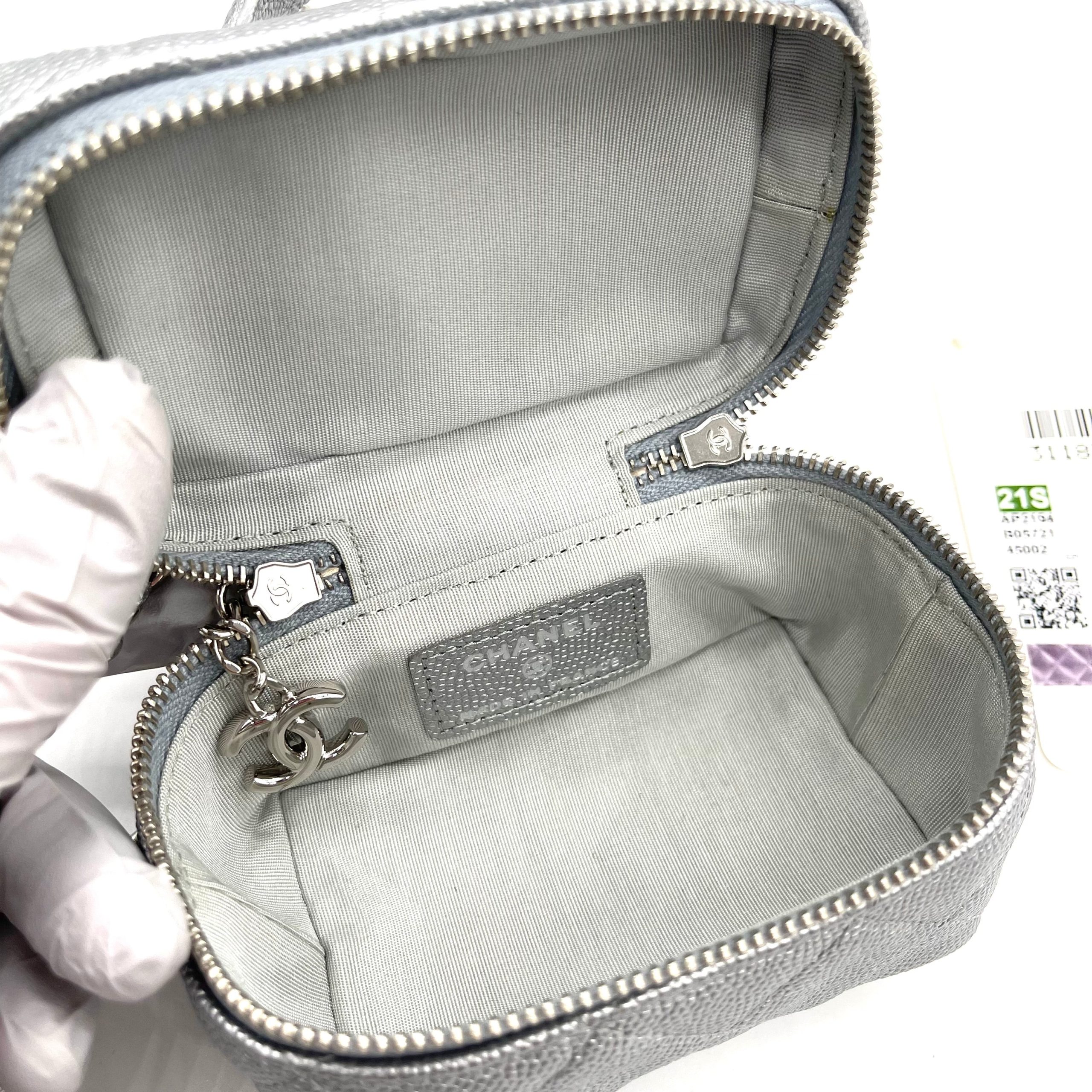 Chanel 21S Metallic Silver Micro Vanity Grained Calfskin SHW