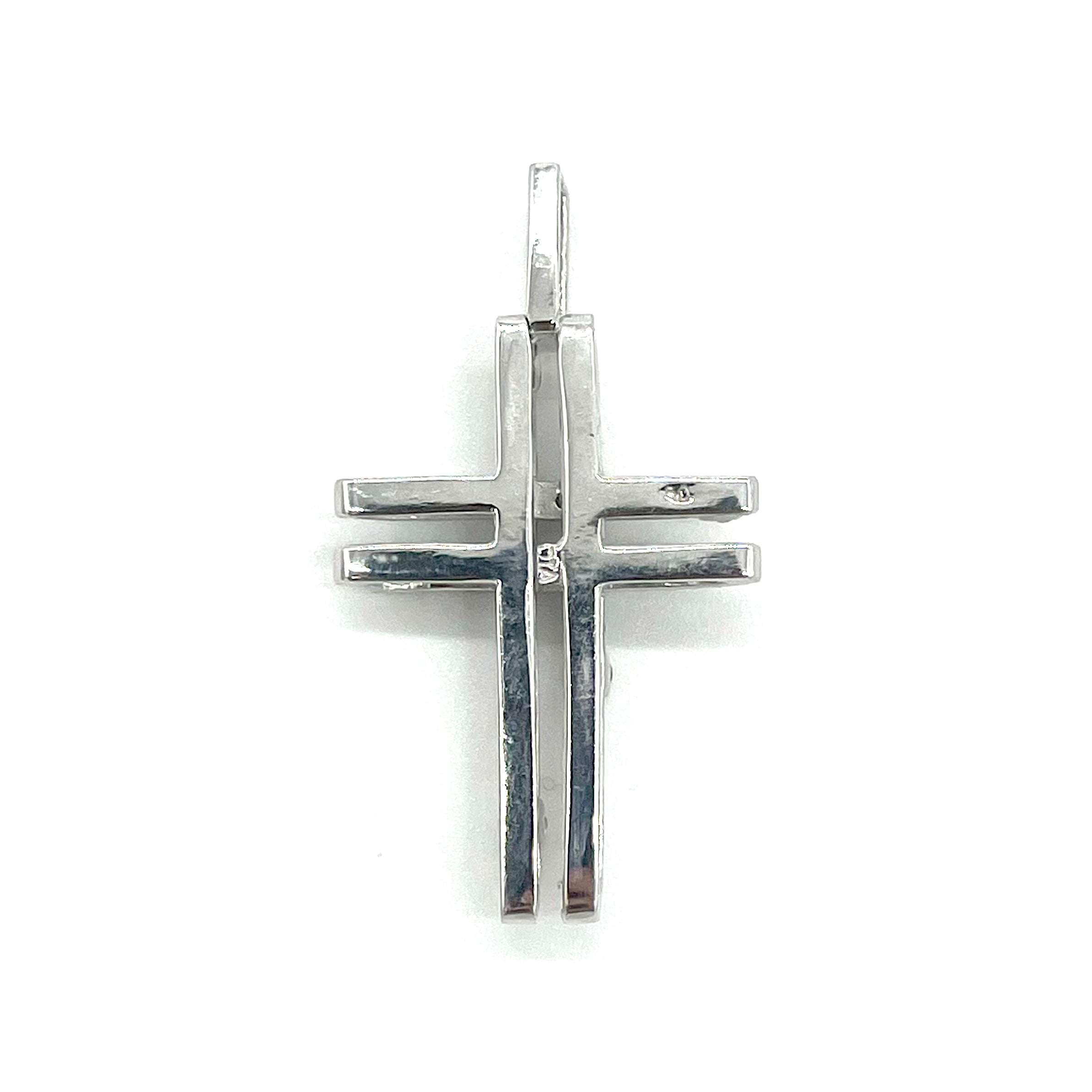 18k White Gold & Diamonds Hollow Cross Pendant