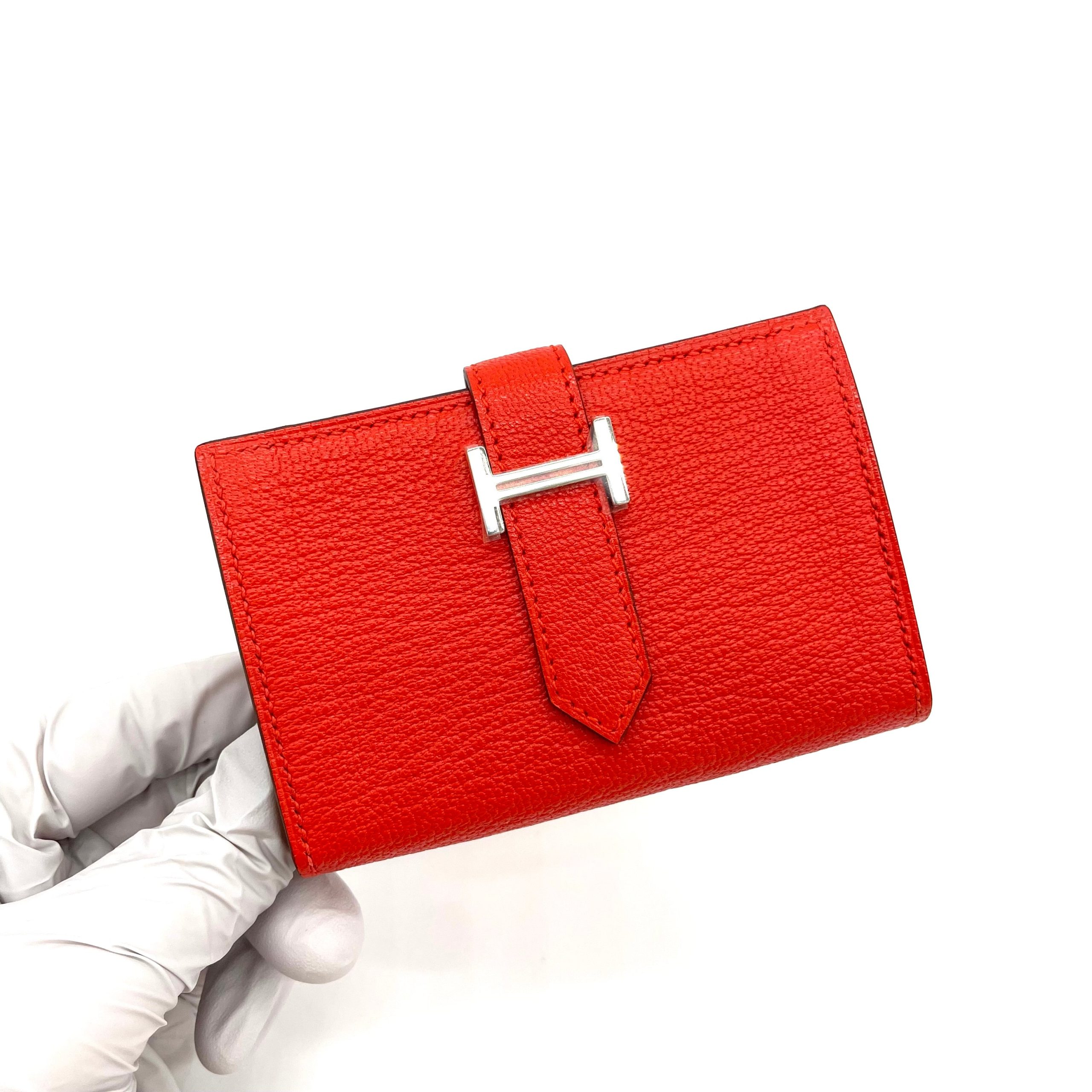 HERMES Chevre Mysore Mini Bearn Wallet Rouge De Coeur