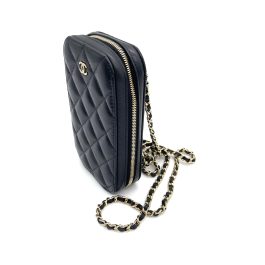 CHANEL Zip Around Phone Case Chain Shoulder Bag – Black Grained Calfskin