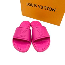 LOUIS VUITTON Lambskin Embossed Monogram Magnetic Flat Mules Size36 Fuchisa MAO232