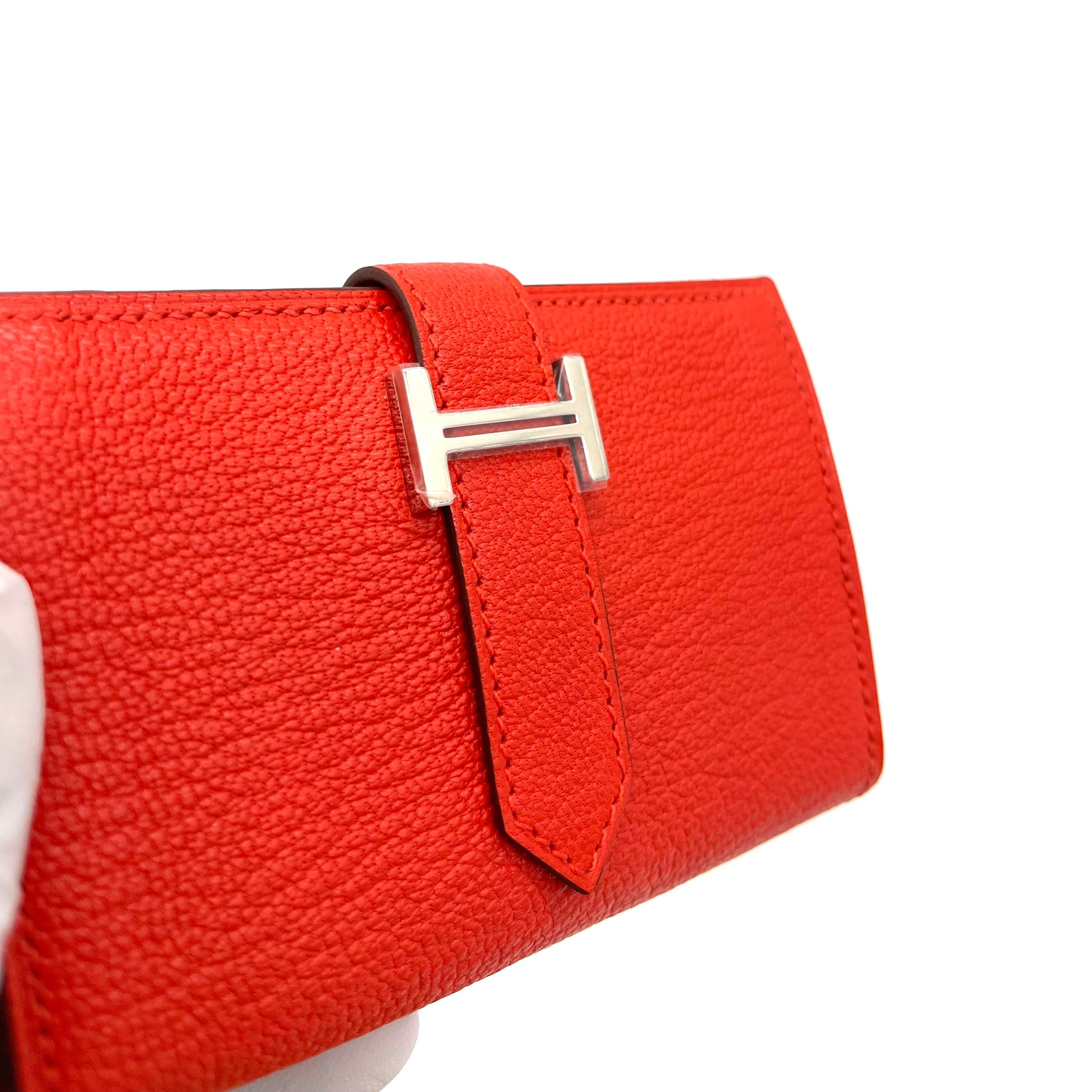 HERMES Chevre Mysore Mini Bearn Wallet Rouge De Coeur