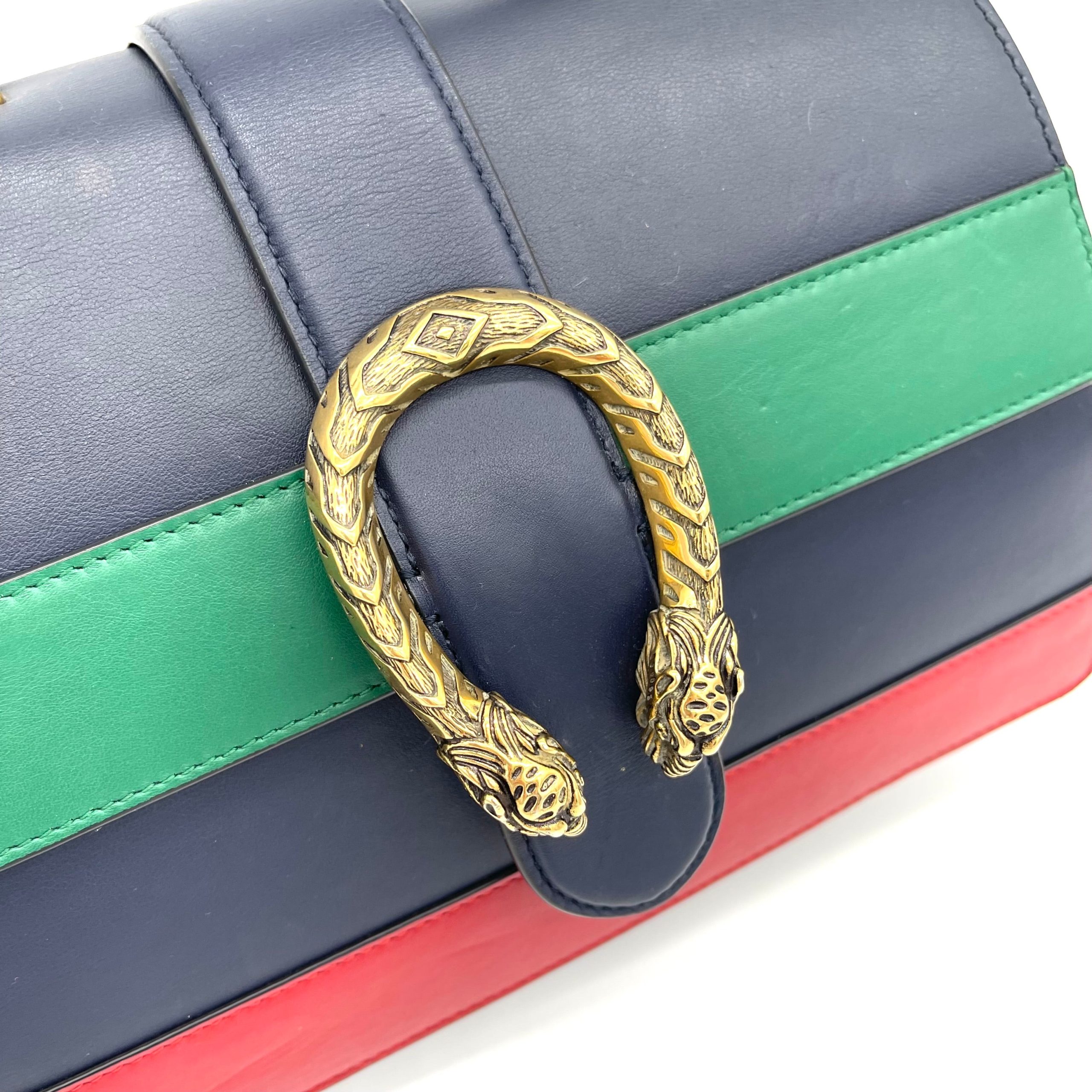 GUCCI Calfskin Bamboo Web Large Dionysus Top Handle Bag Black Bright Evergreen Hibiscus Red