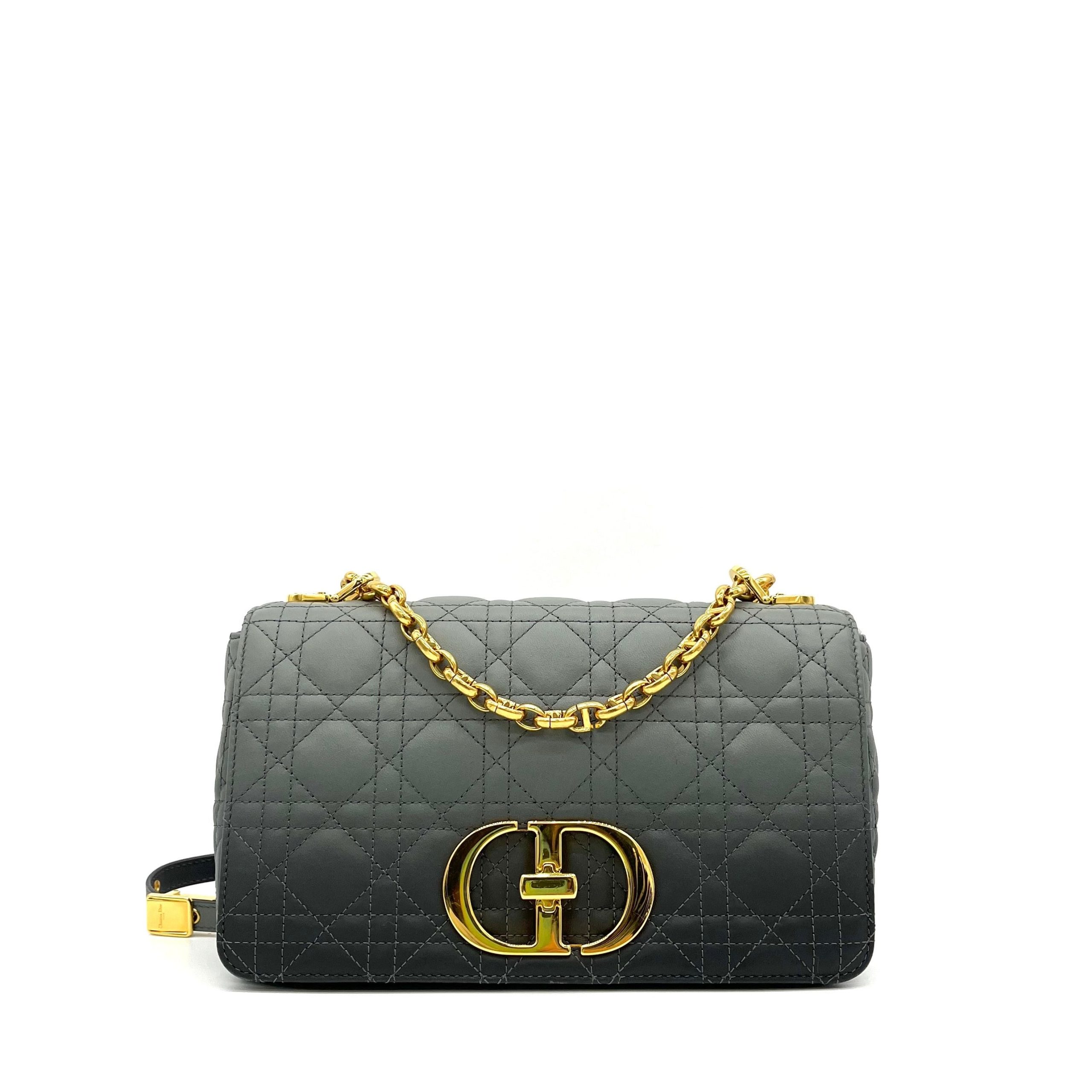 Christian Dior  Lambskin Cannage Medium Caro Bag Grey Stone