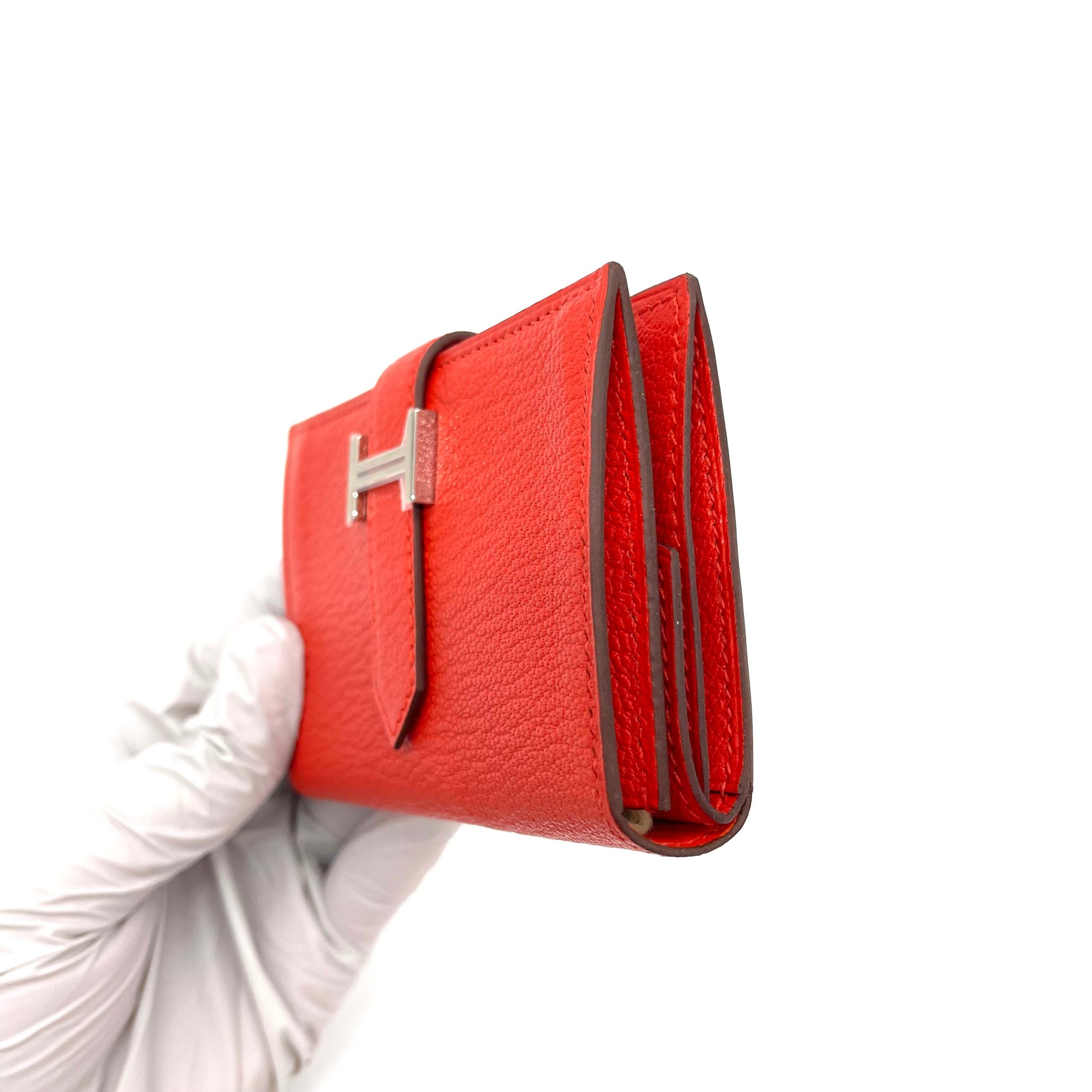 HERMES Chevre Mysore Mini Bearn Wallet Rouge De Coeur