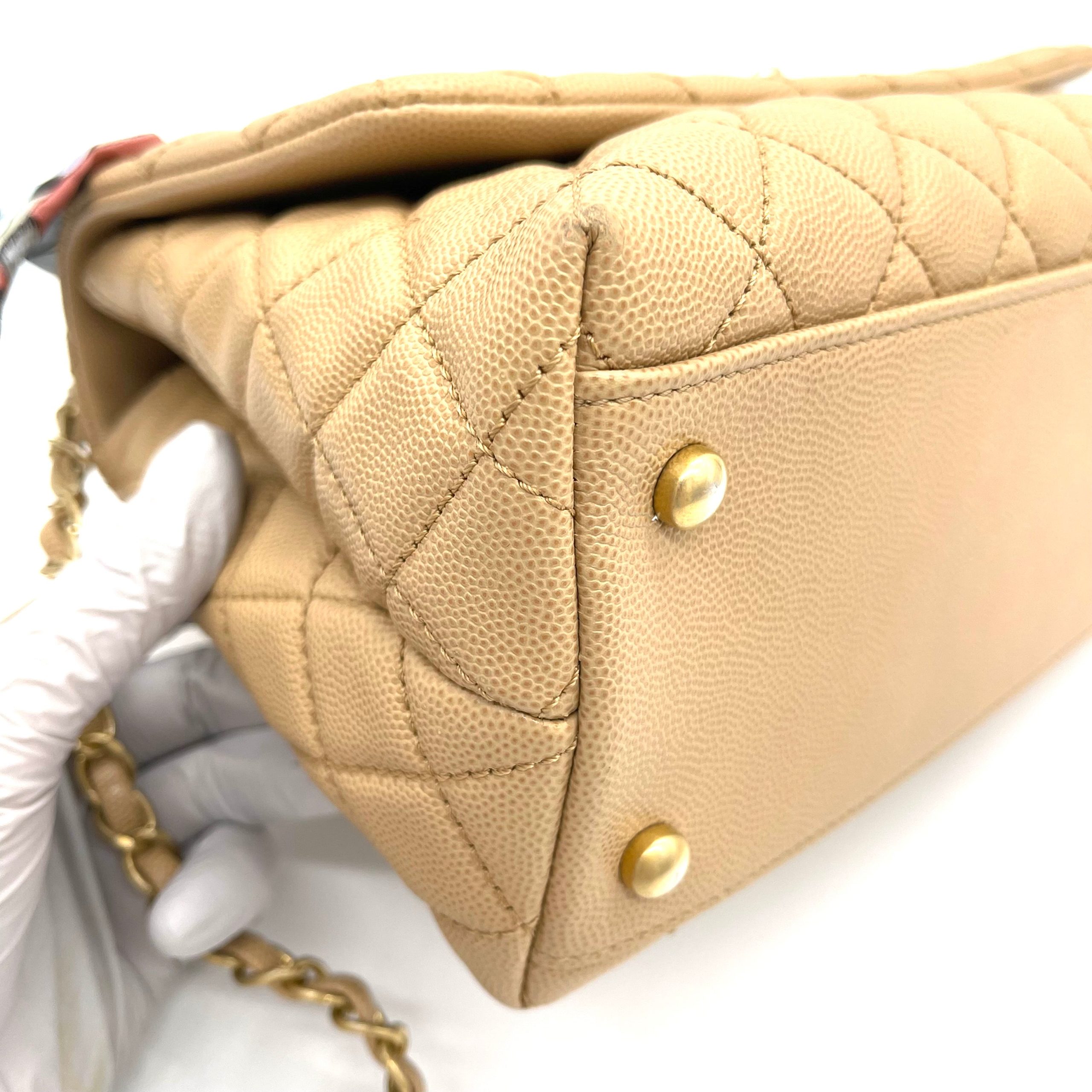 Chanel Coco Handle Small Flap Bag in Beige Caviar Leather with Gold Hardware