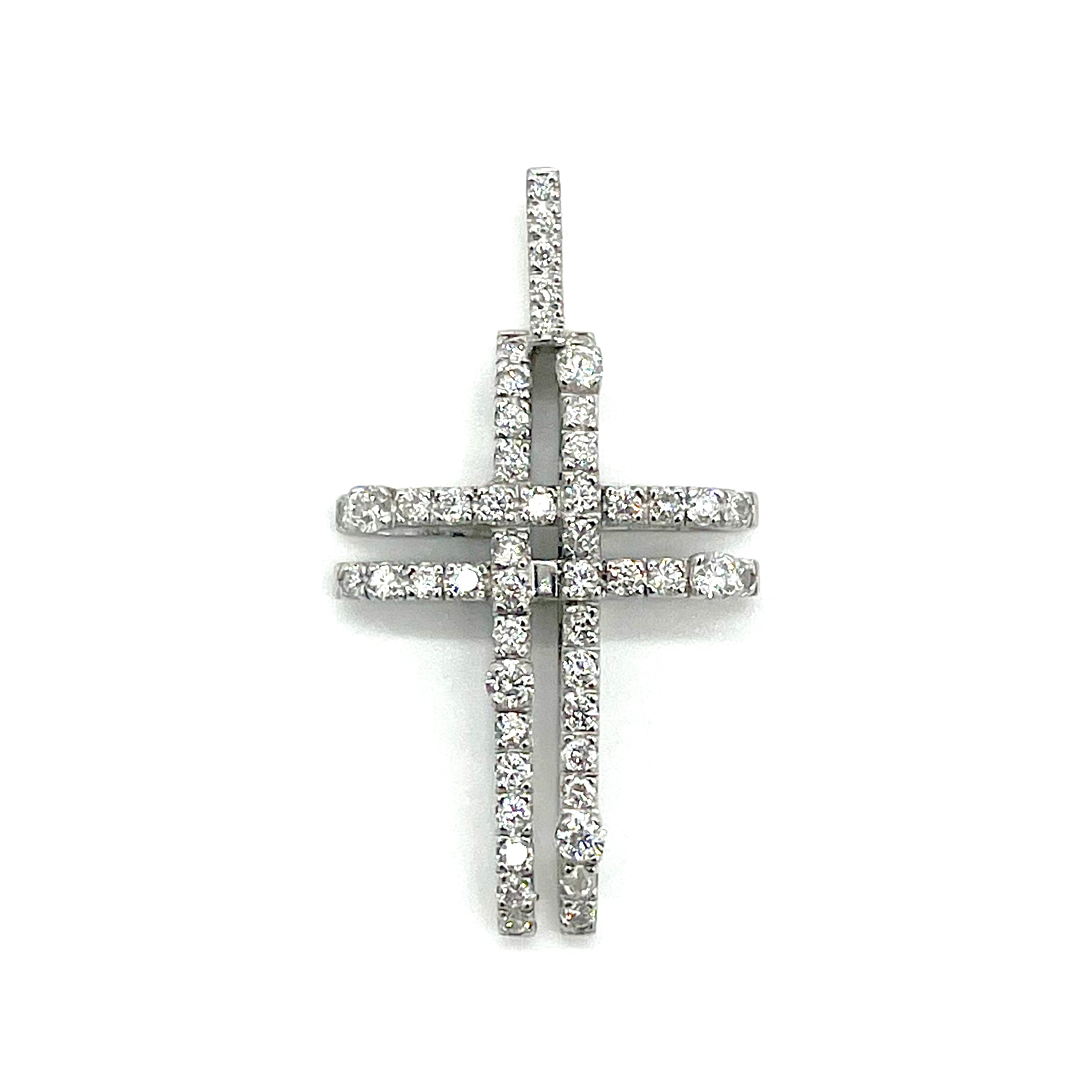 18k White Gold & Diamonds Hollow Cross Pendant