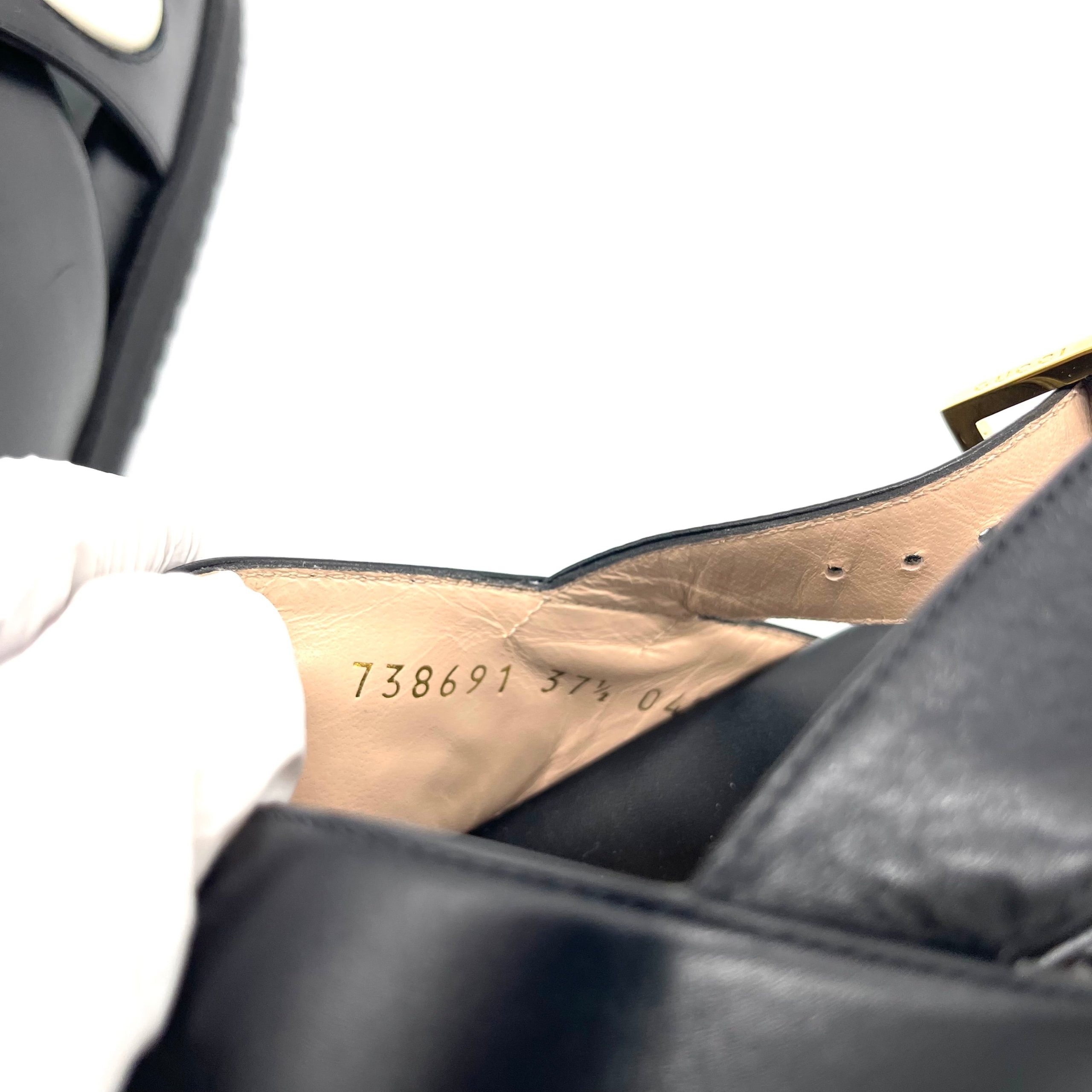 Gucci Black Leather Logo Sandals