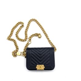 CHANEL Micro Chevron Boy Belt Bag – Black Caviar with Gold-Tone Hardware
