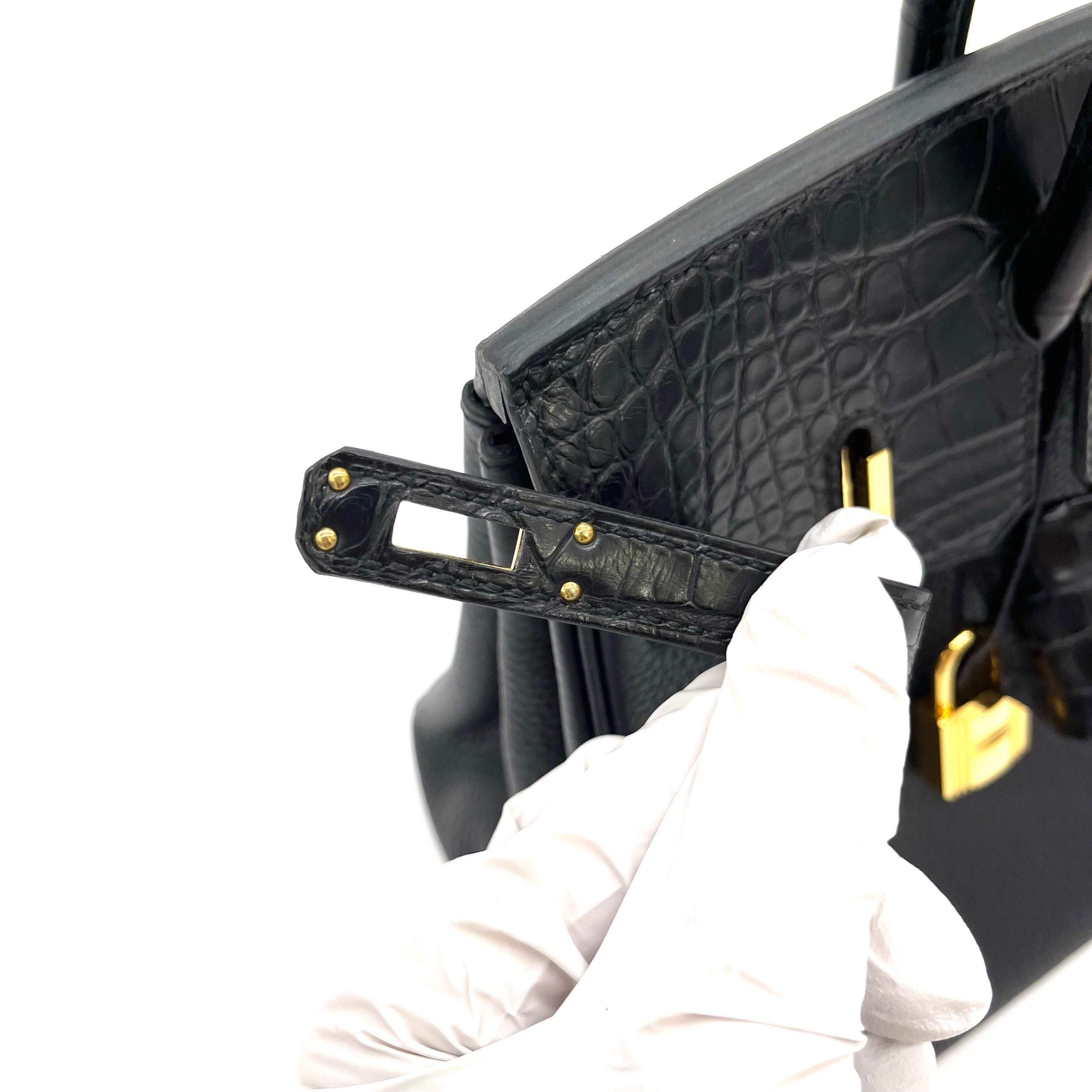 HERMES Togo Matte Alligator Birkin Touch 25 Black