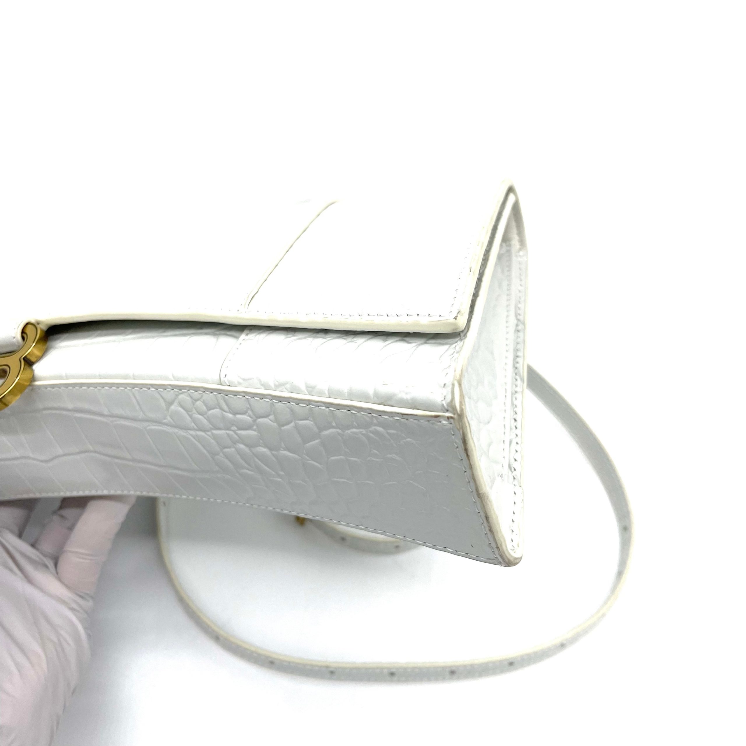 BALENCIAGA Hourglass Stretch Top Handle Bag Crocodile White