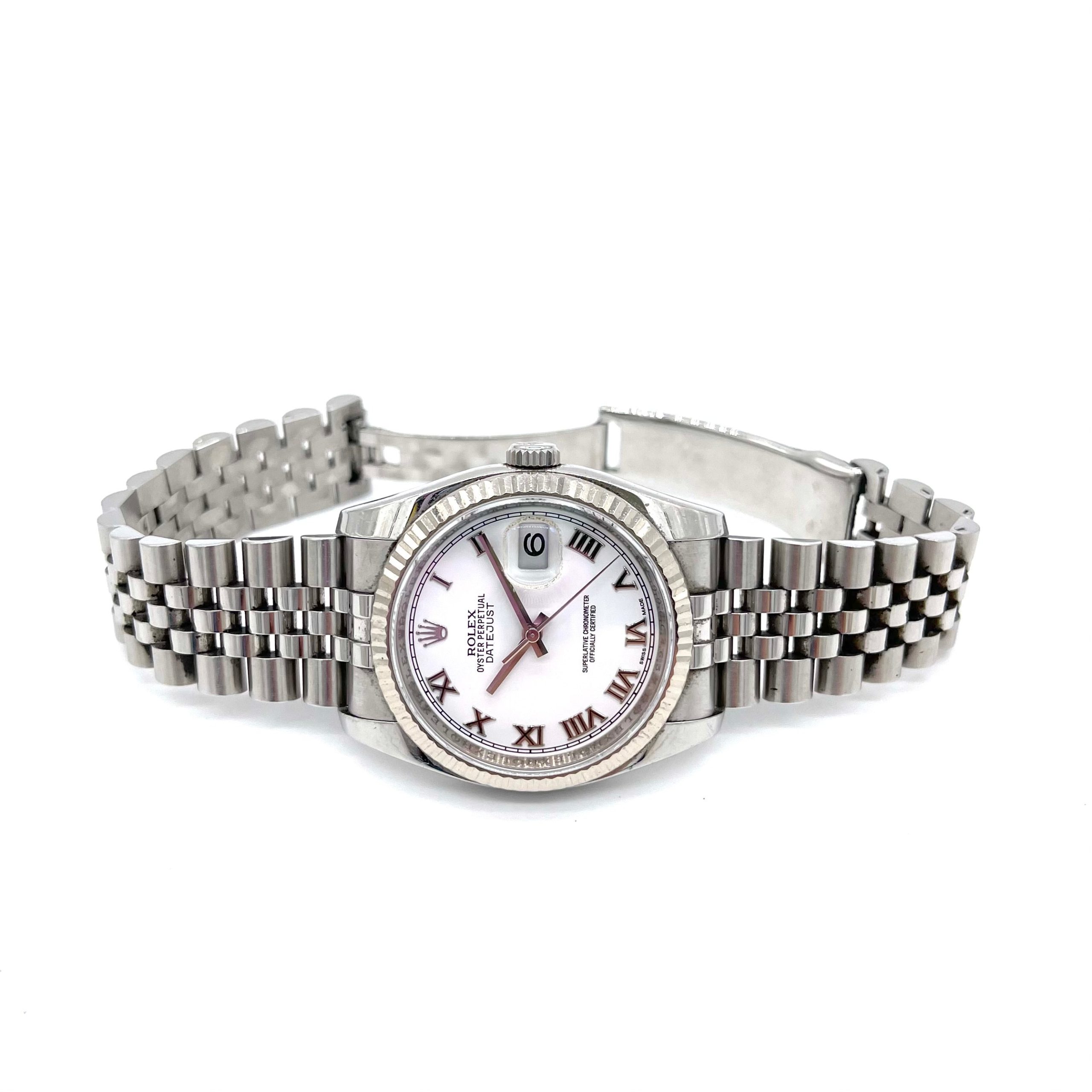 Rolex Datejust 116234 Steel & White Gold Jubilee 36mm White Roman Dial Watch