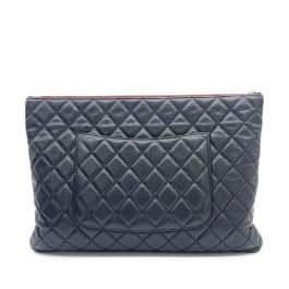 CHANEL O Case Large Clutch in Black Quilted Caviar Leather with Gold-Tone Hardware
