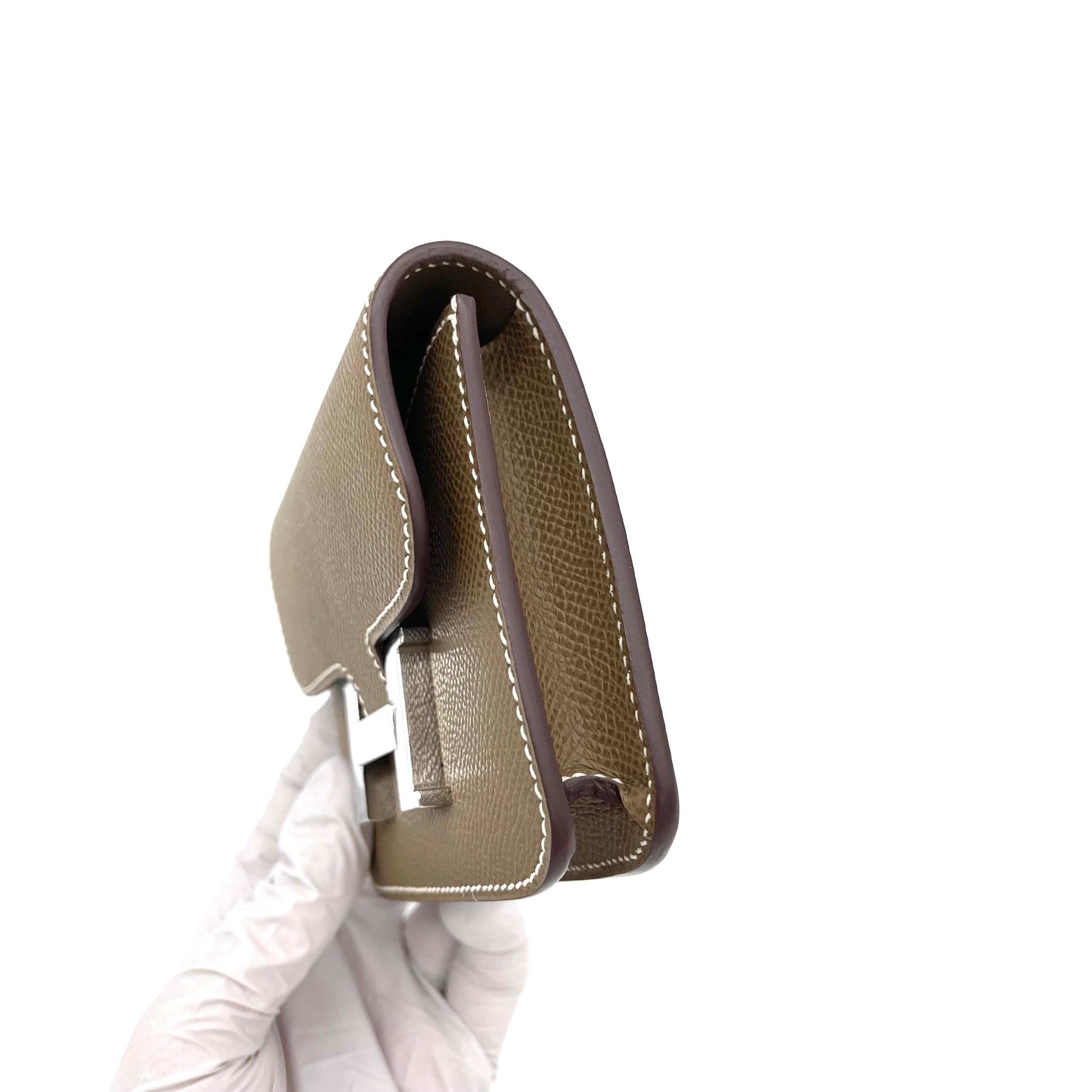 HERMES Etoupe Constance Slim Wallet Silver with Strap and Attachable to belt