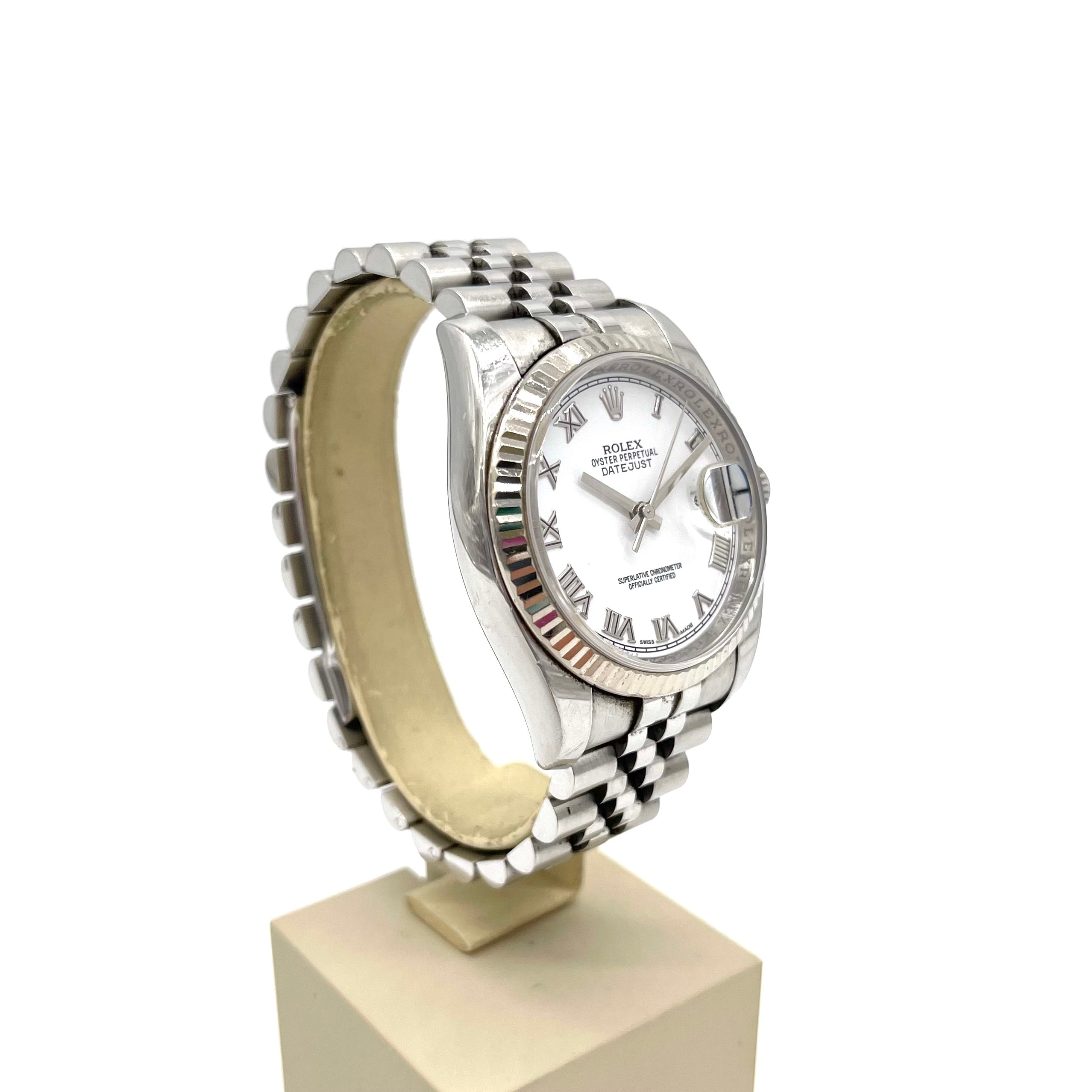 Rolex Datejust 116234 Steel & White Gold Jubilee 36mm White Roman Dial Watch