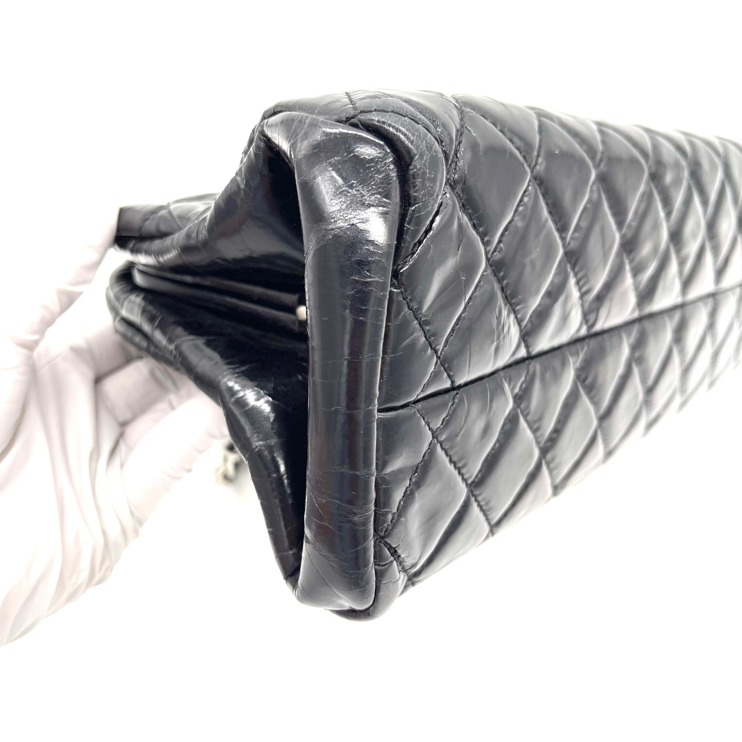 CHANEL Patent Quilted Medium Just Mademoiselle Bowling Bag – Black