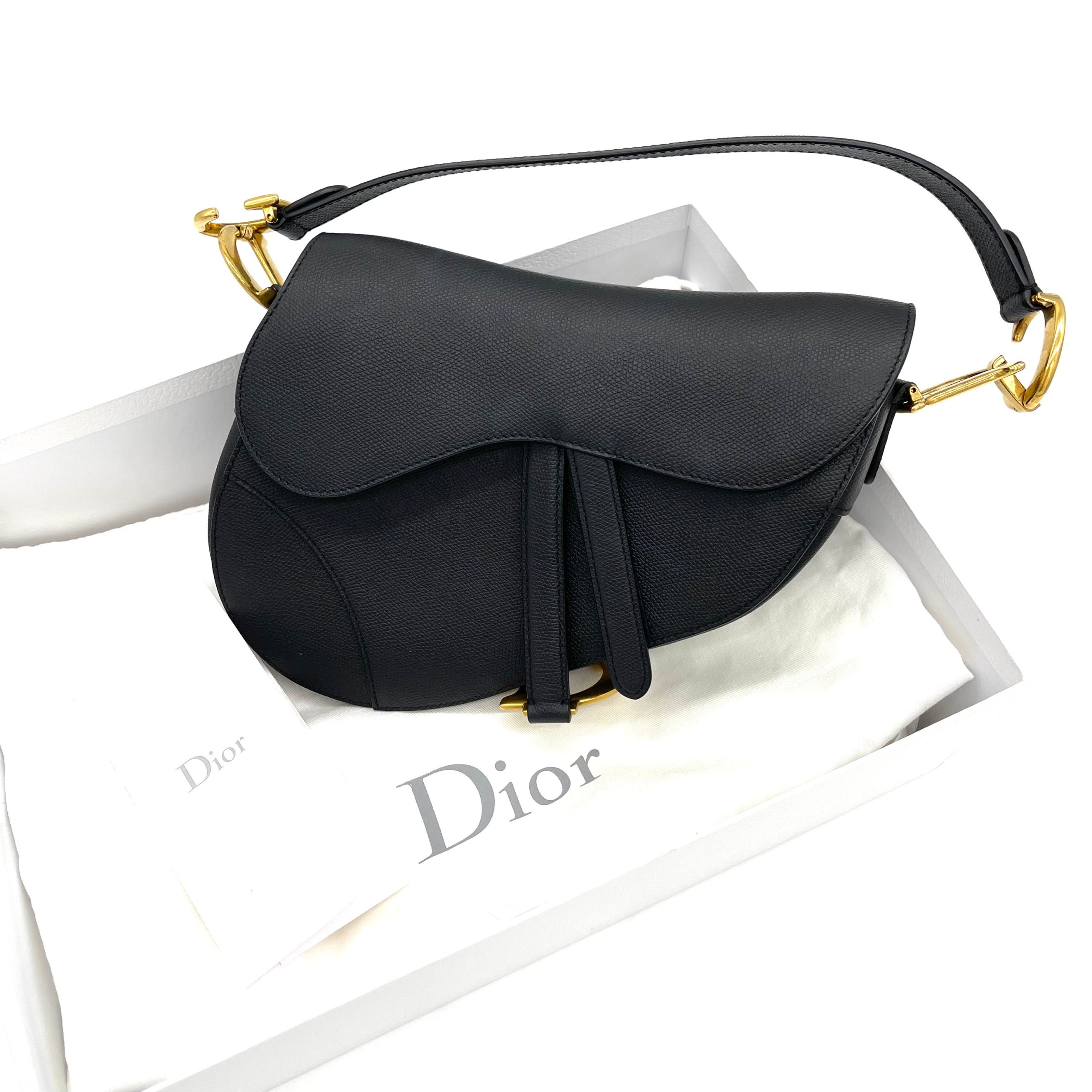 CHRISTIAN DIOR Grained Calfskin Saddle Bag Black