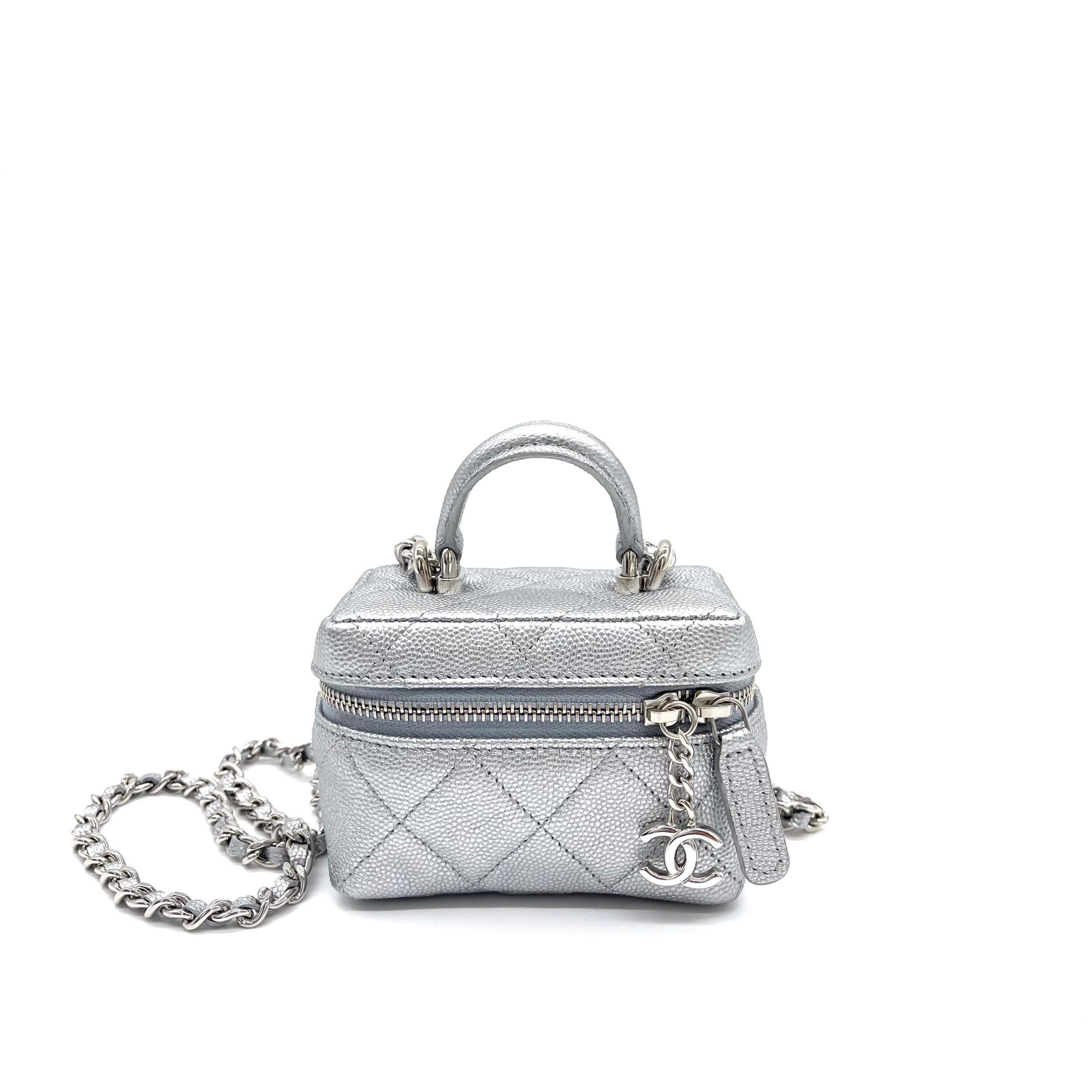 Chanel 21S Metallic Silver Micro Vanity Grained Calfskin SHW
