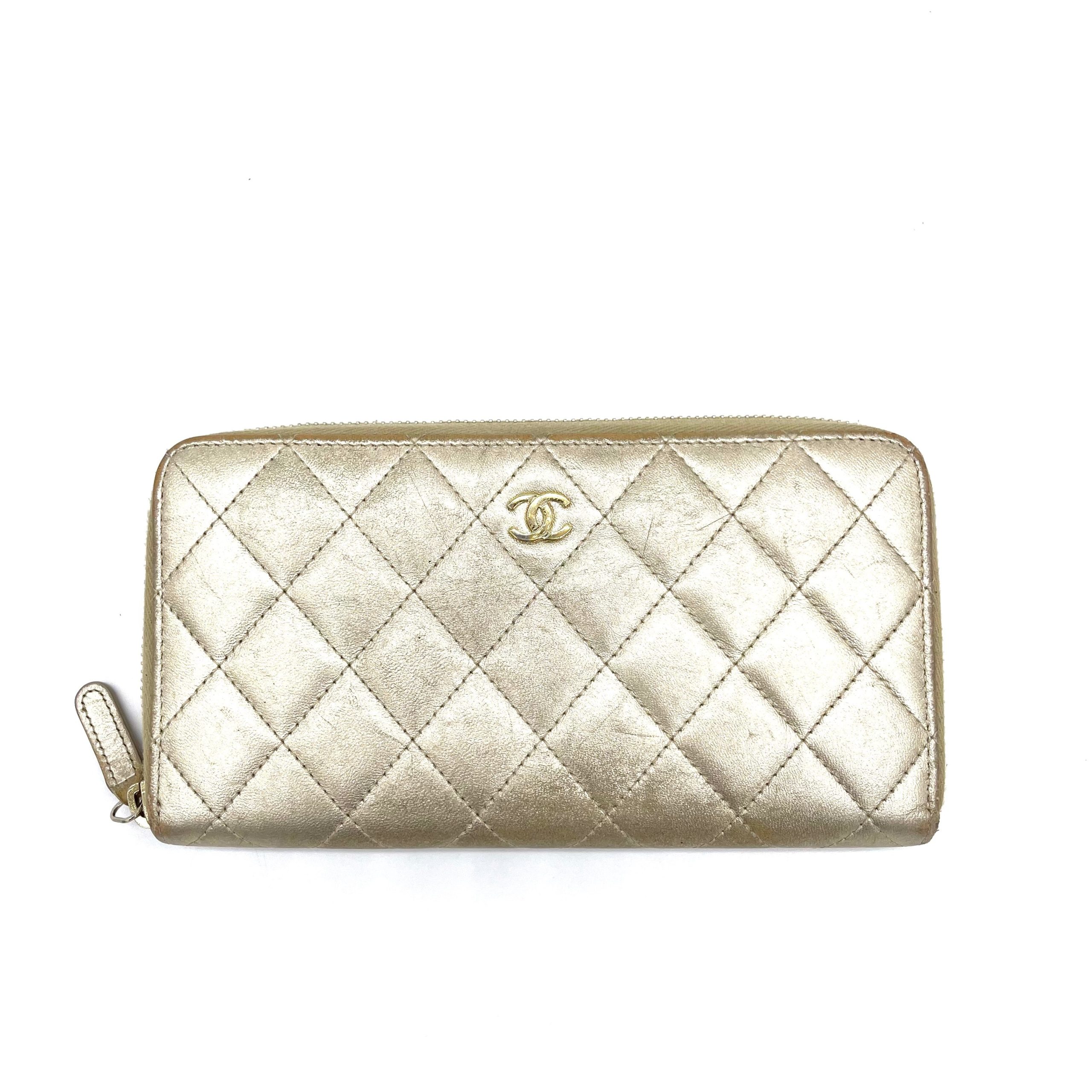 Chanel Long Zip Wallet, Gold Lambskin with Gold Hardware 2016-2017