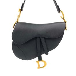 CHRISTIAN DIOR Grained Calfskin Saddle Bag Black
