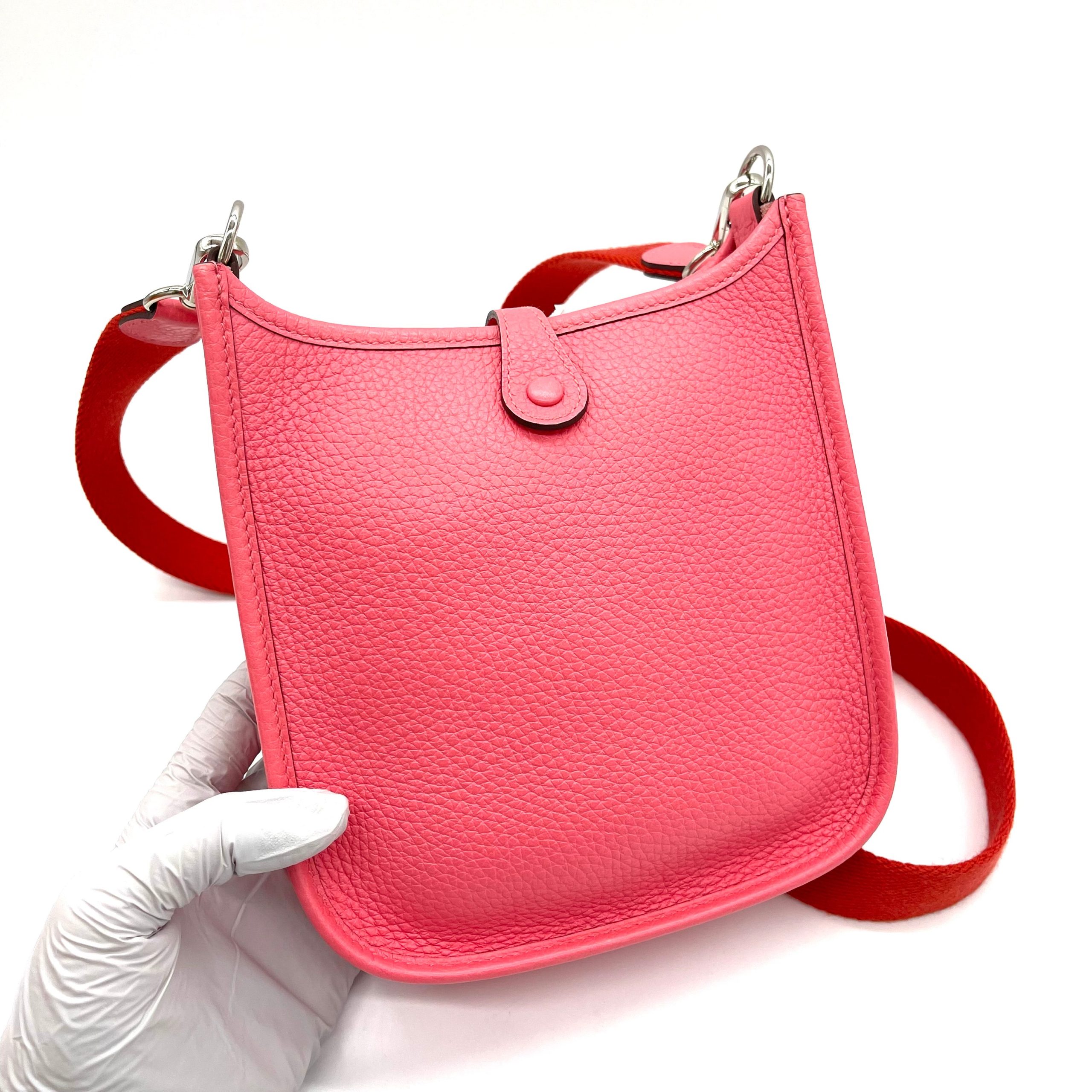 Hermès Mini Evelyne II TPM 16 Rose Azalée Clemence with Palladium Hardware