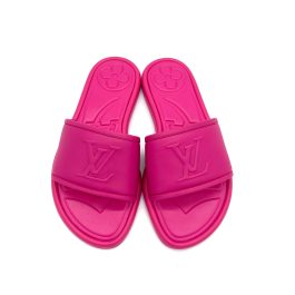 LOUIS VUITTON Lambskin Embossed Monogram Magnetic Flat Mules Size36 Fuchisa MAO232