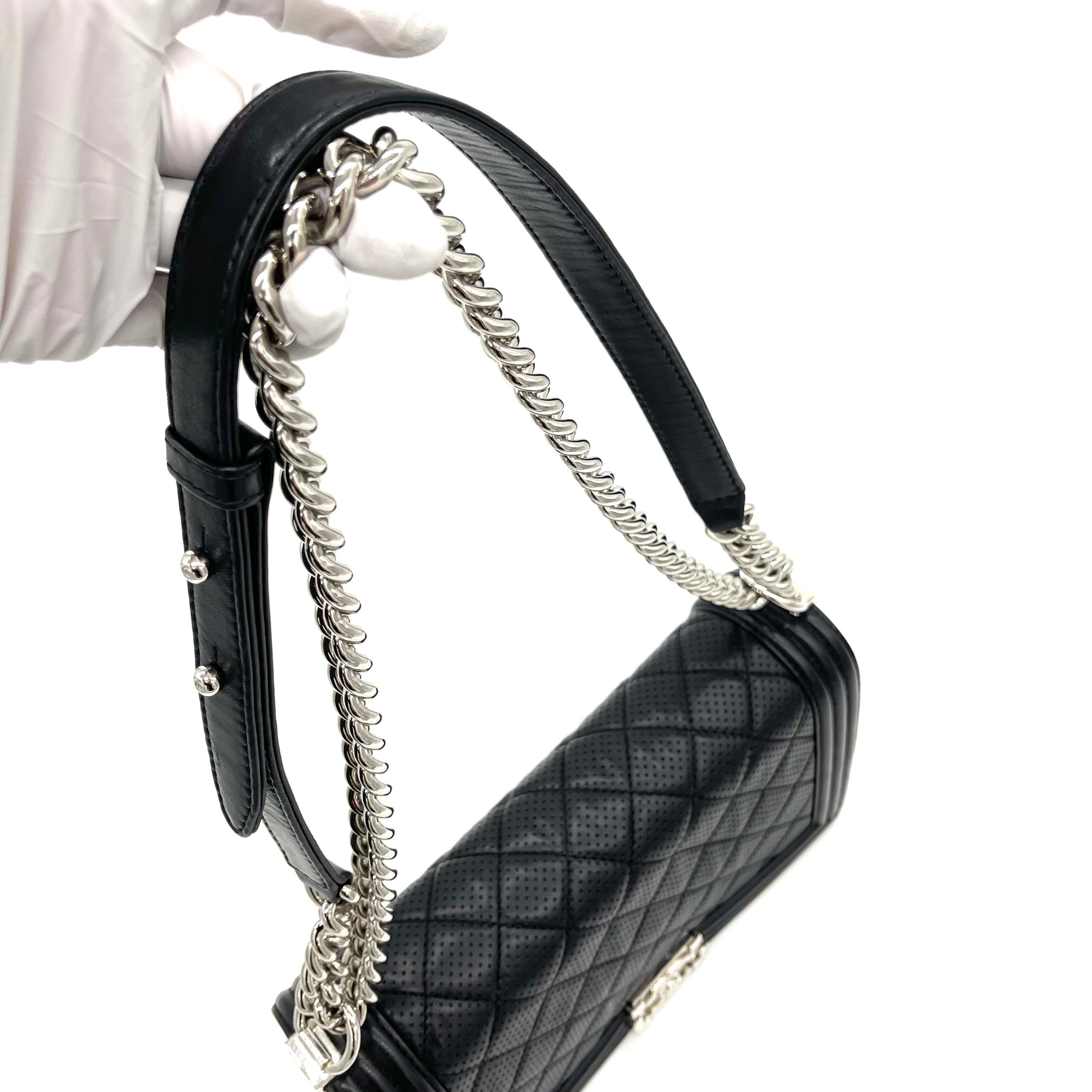 CHANEL Perforated Lambskin Quilted New Medium Boy Flap Black 2014