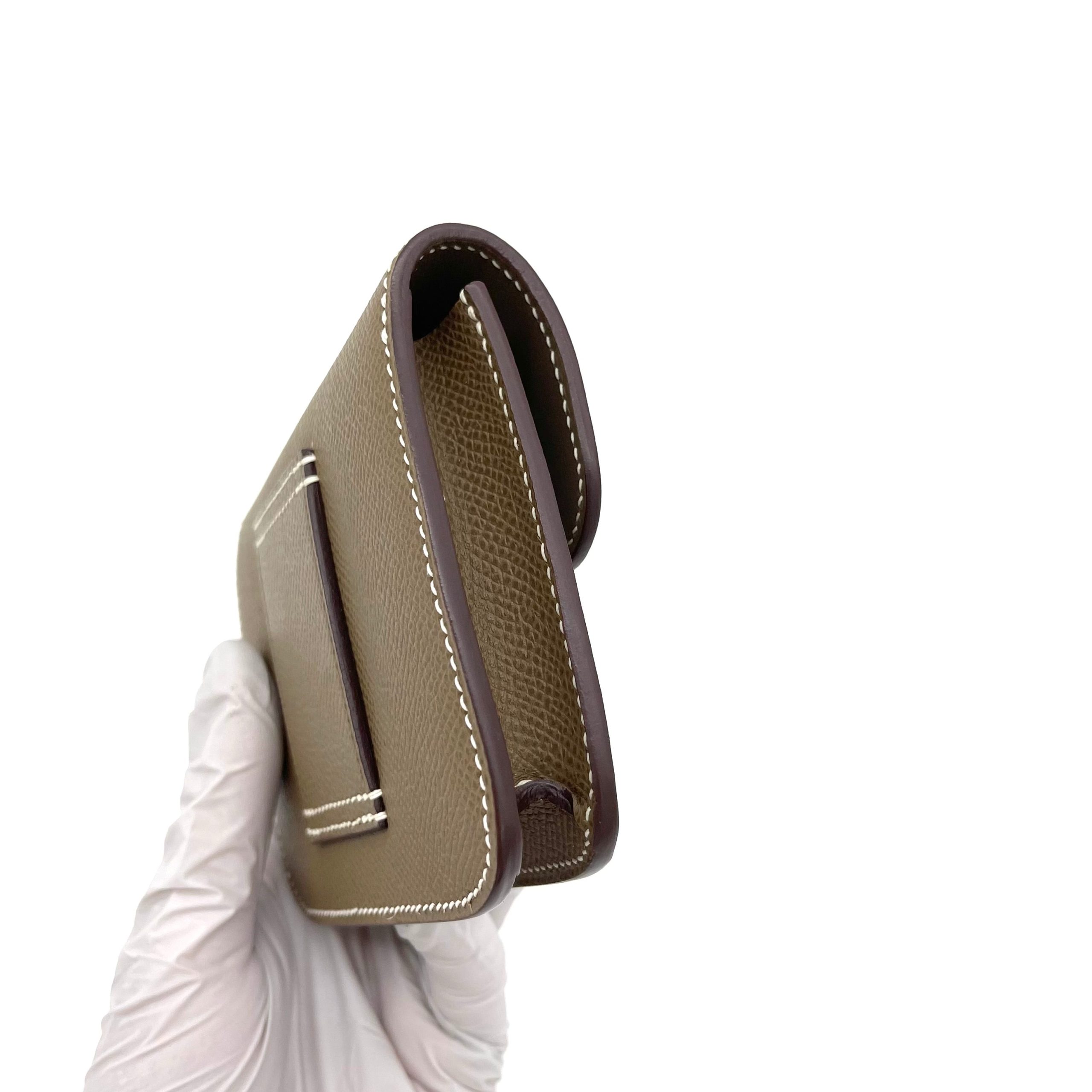 HERMES Etoupe Constance Slim Wallet Silver with Strap and Attachable to belt