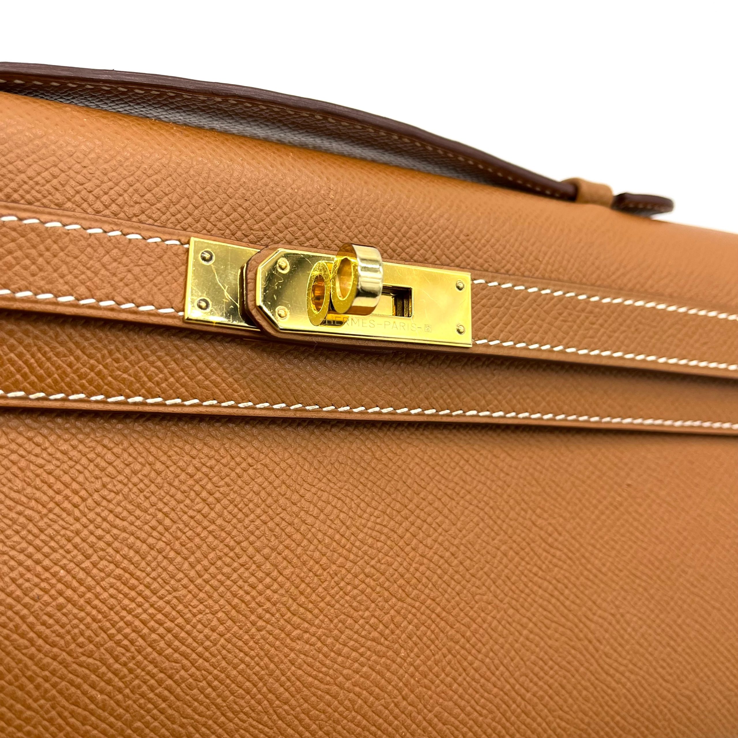Hermes Gold Swift Leather Kelly Cut Clutch