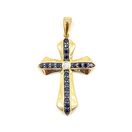14k Yellow Gold Black & White Diamond Cross Pendant