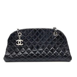 CHANEL Patent Quilted Medium Just Mademoiselle Bowling Bag – Black