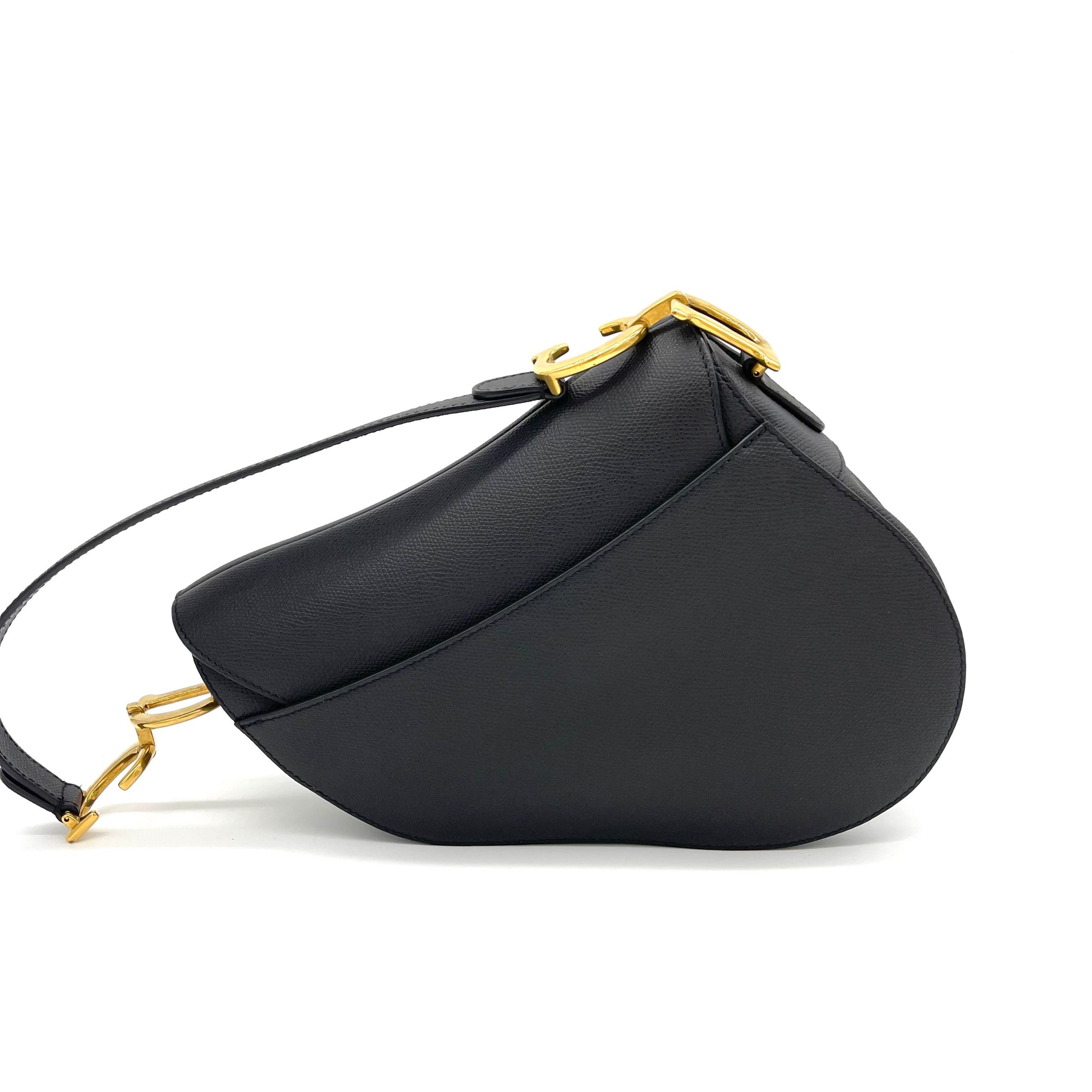CHRISTIAN DIOR Grained Calfskin Saddle Bag Black