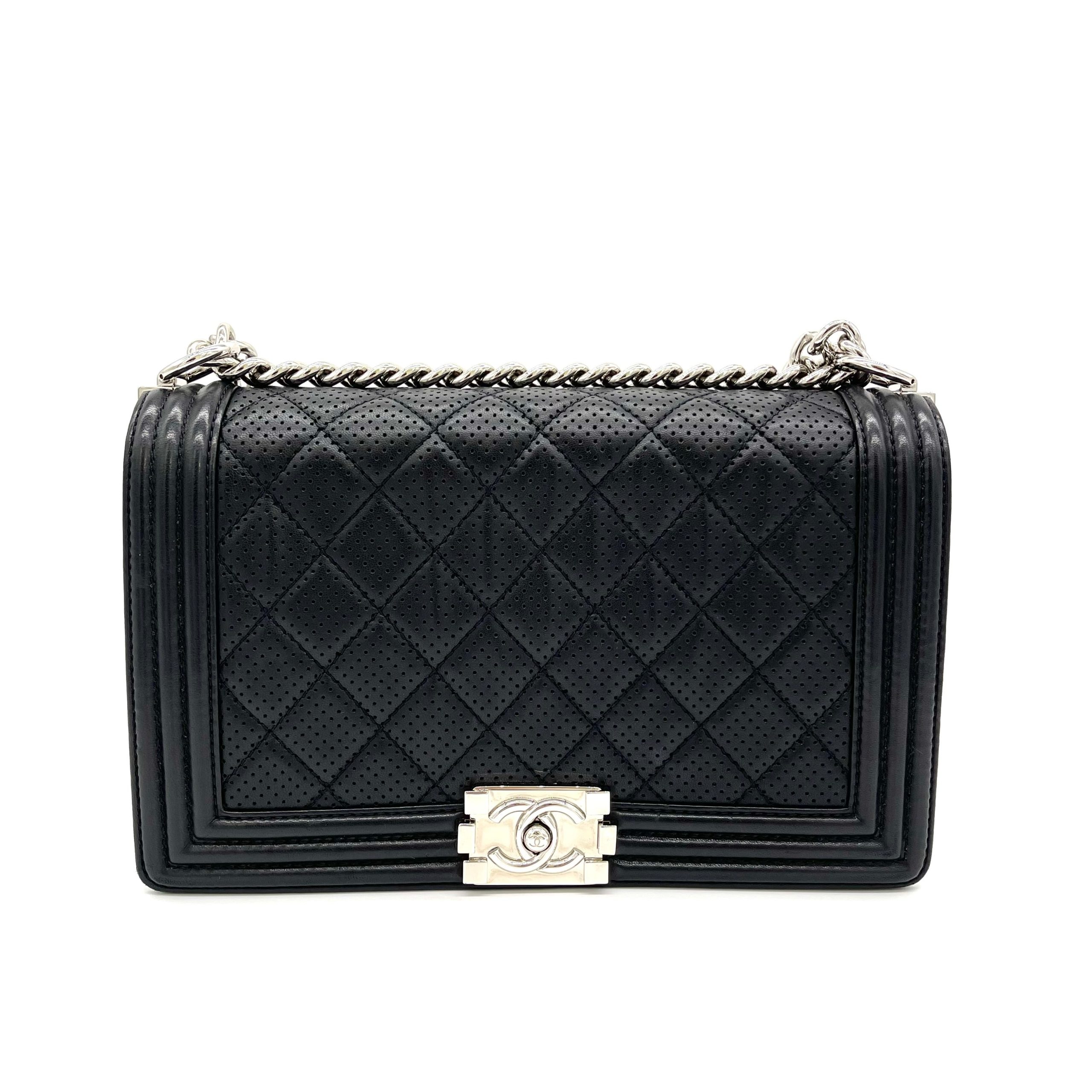 CHANEL Perforated Lambskin Quilted New Medium Boy Flap Black 2014
