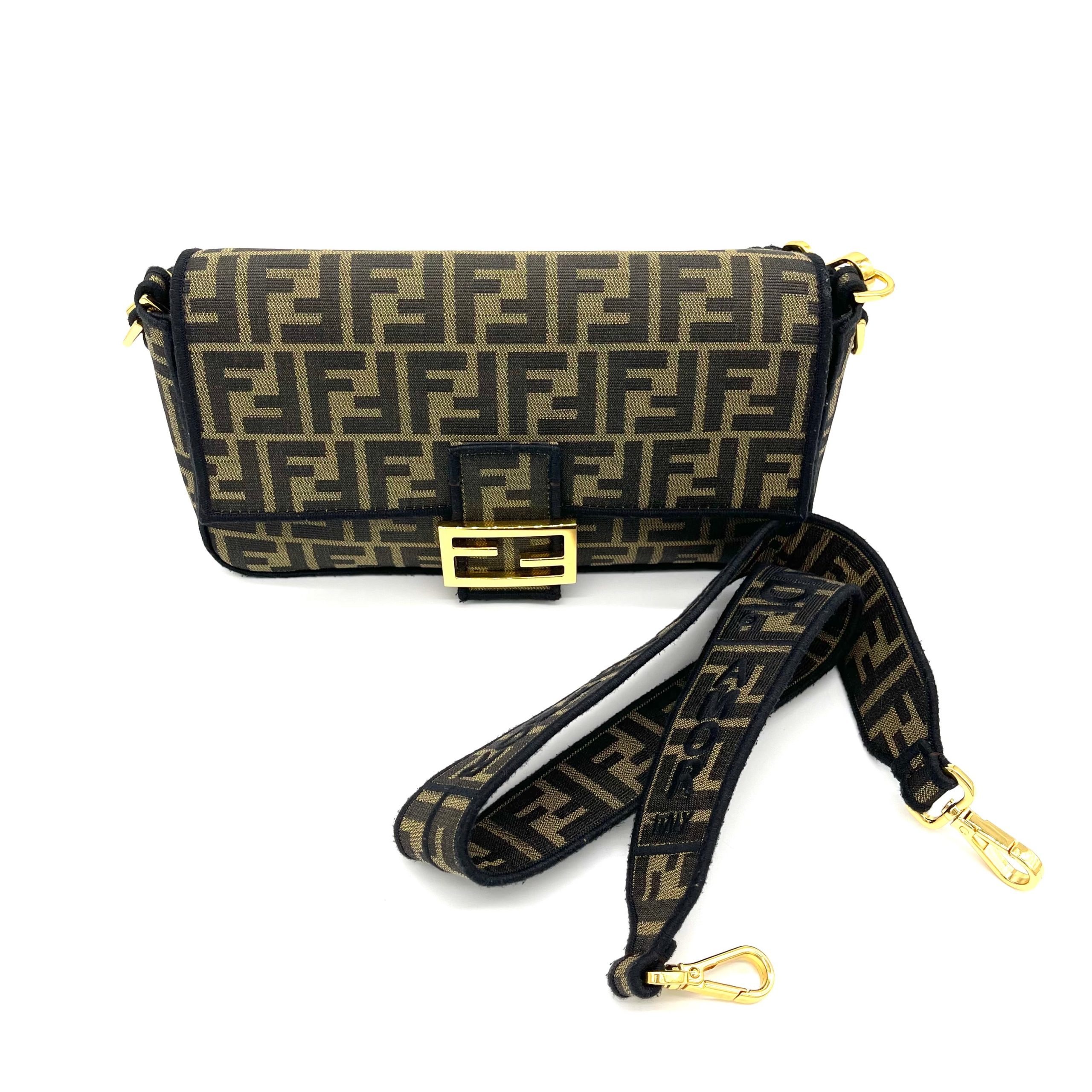 FENDI Baguette Brown FF jacquard fabric bag