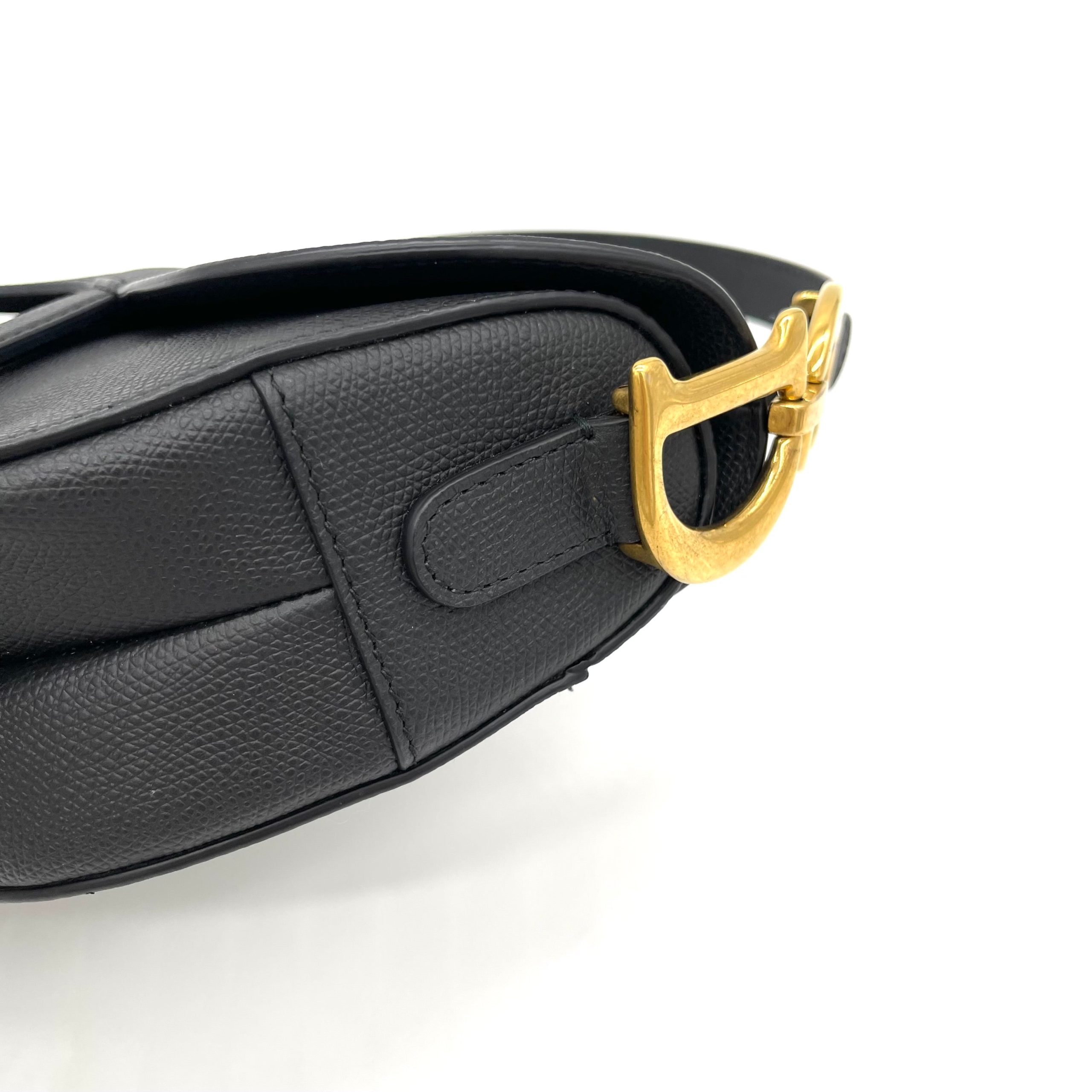 CHRISTIAN DIOR Grained Calfskin Saddle Bag Black