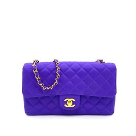 Chanel Classic Flap Bag Purple Fabric with Gold Hardware