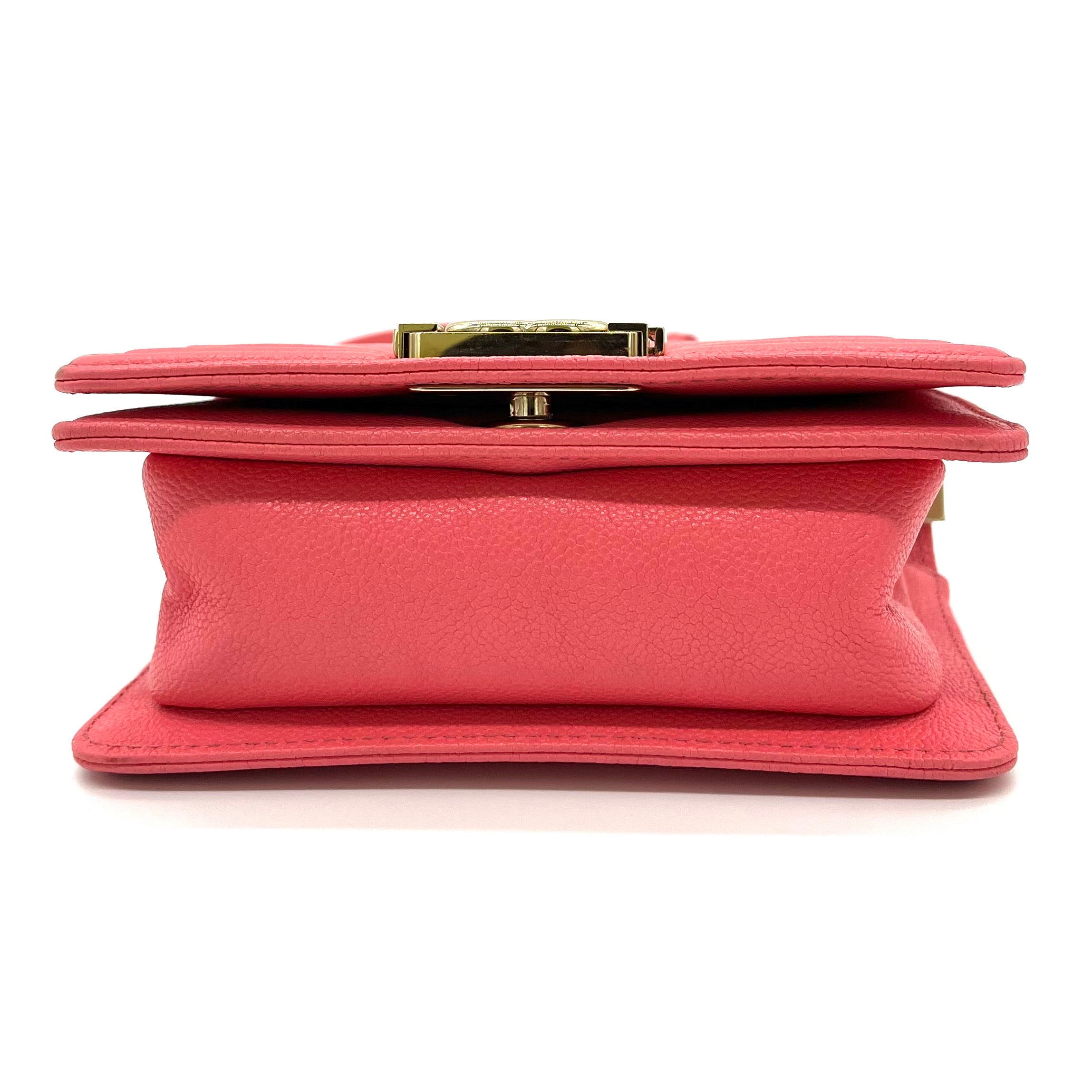 CHANEL Caviar Chevron Quilted Small Boy Flap Pink with Gold Hardware