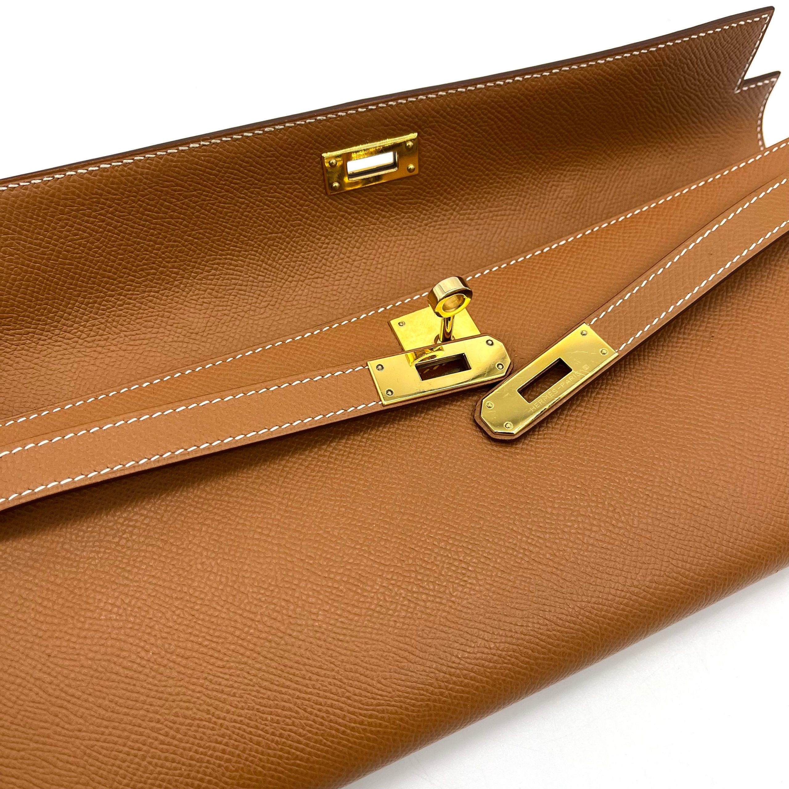 Hermes Gold Swift Leather Kelly Cut Clutch