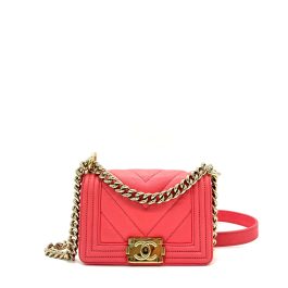 CHANEL Caviar Chevron Quilted Small Boy Flap Pink with Gold Hardware