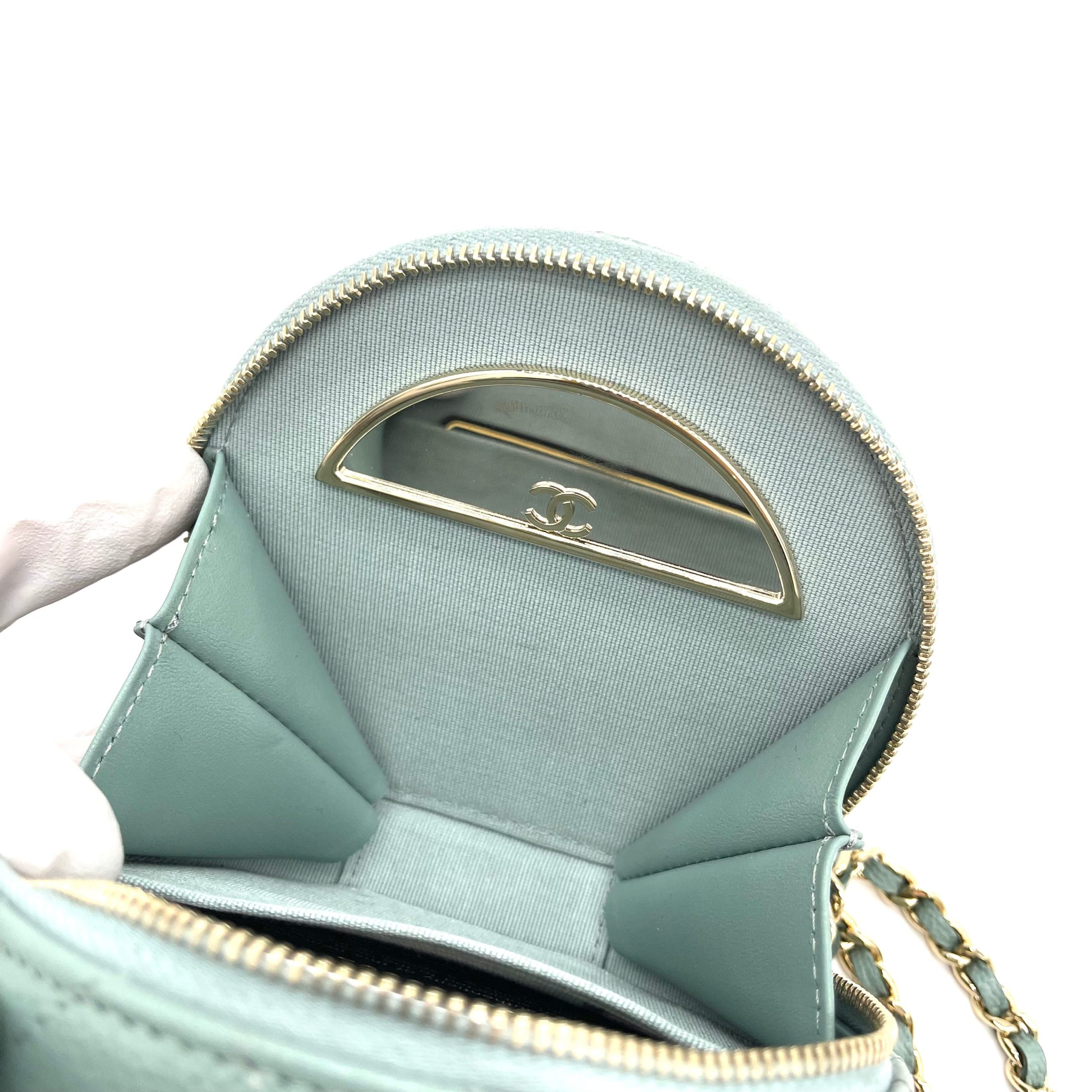 CHANEL Caviar Quilted Round Handle With Care Vanity With Chain Green