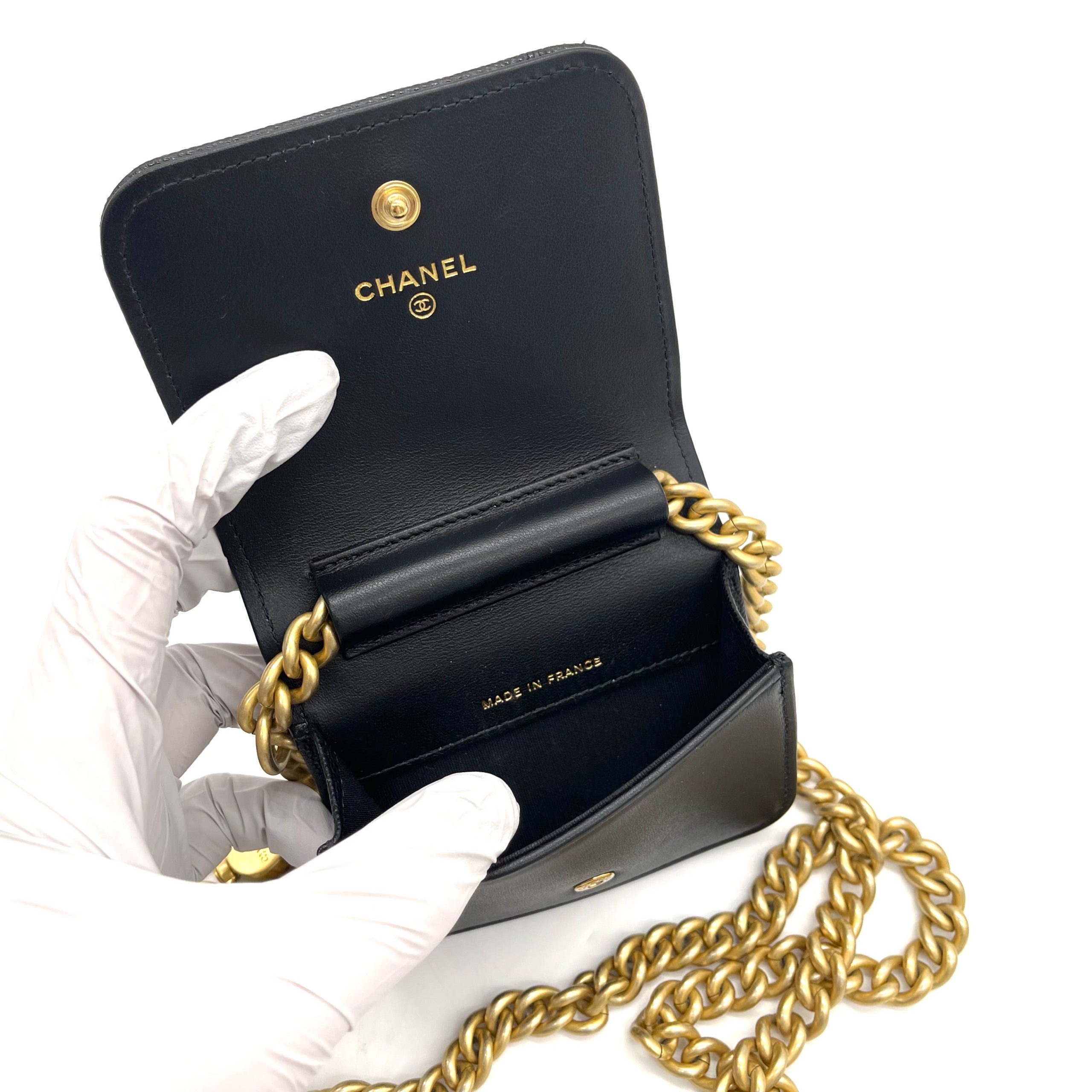 CHANEL Micro Chevron Boy Belt Bag – Black Caviar with Gold-Tone Hardware
