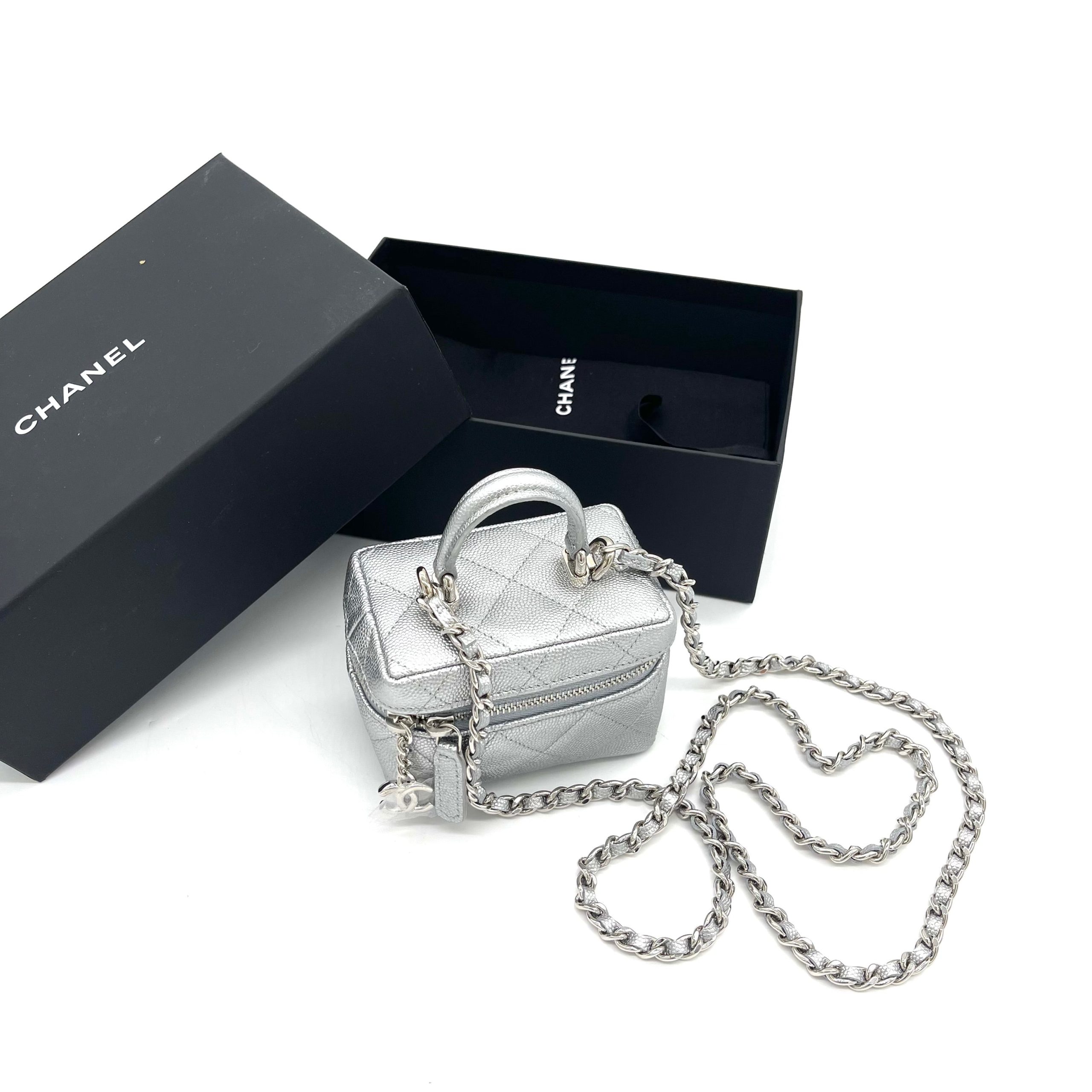 Chanel 21S Metallic Silver Micro Vanity Grained Calfskin SHW