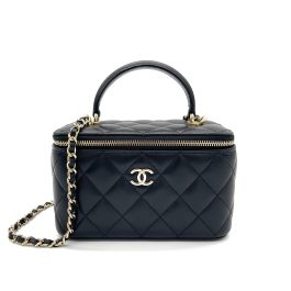 CHANEL Lambskin Quilted Small Top Handle Vanity Case with Chain – Black