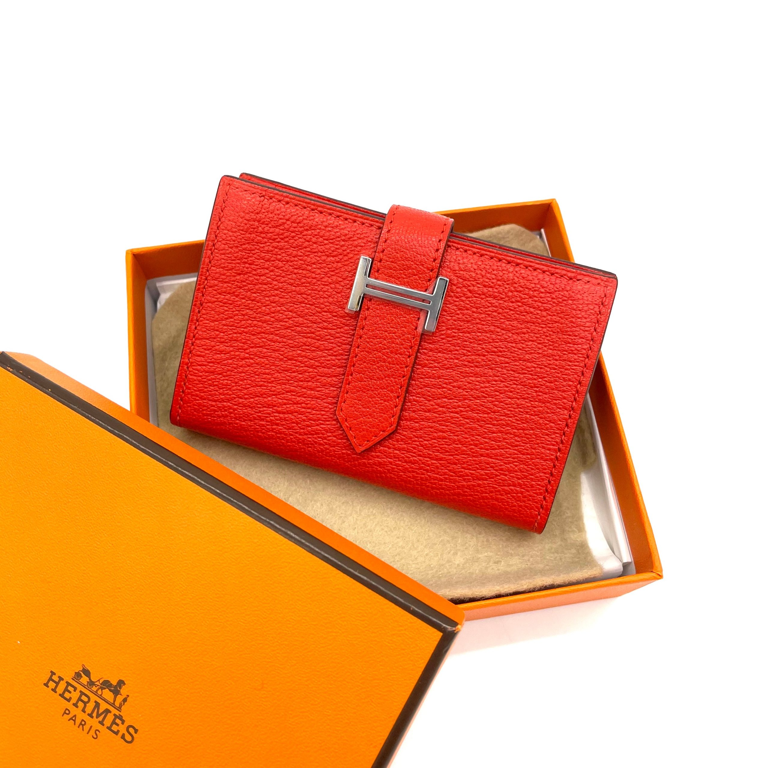HERMES Chevre Mysore Mini Bearn Wallet Rouge De Coeur