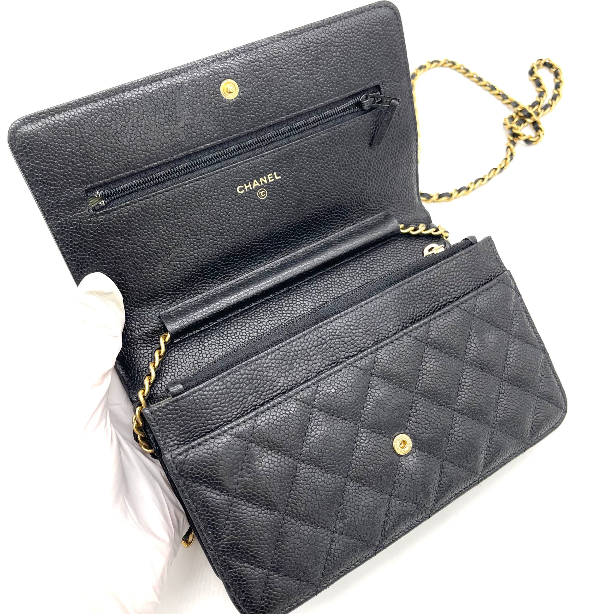 CHANEL Caviar Quilted Boy Wallet On Chain WOC Black