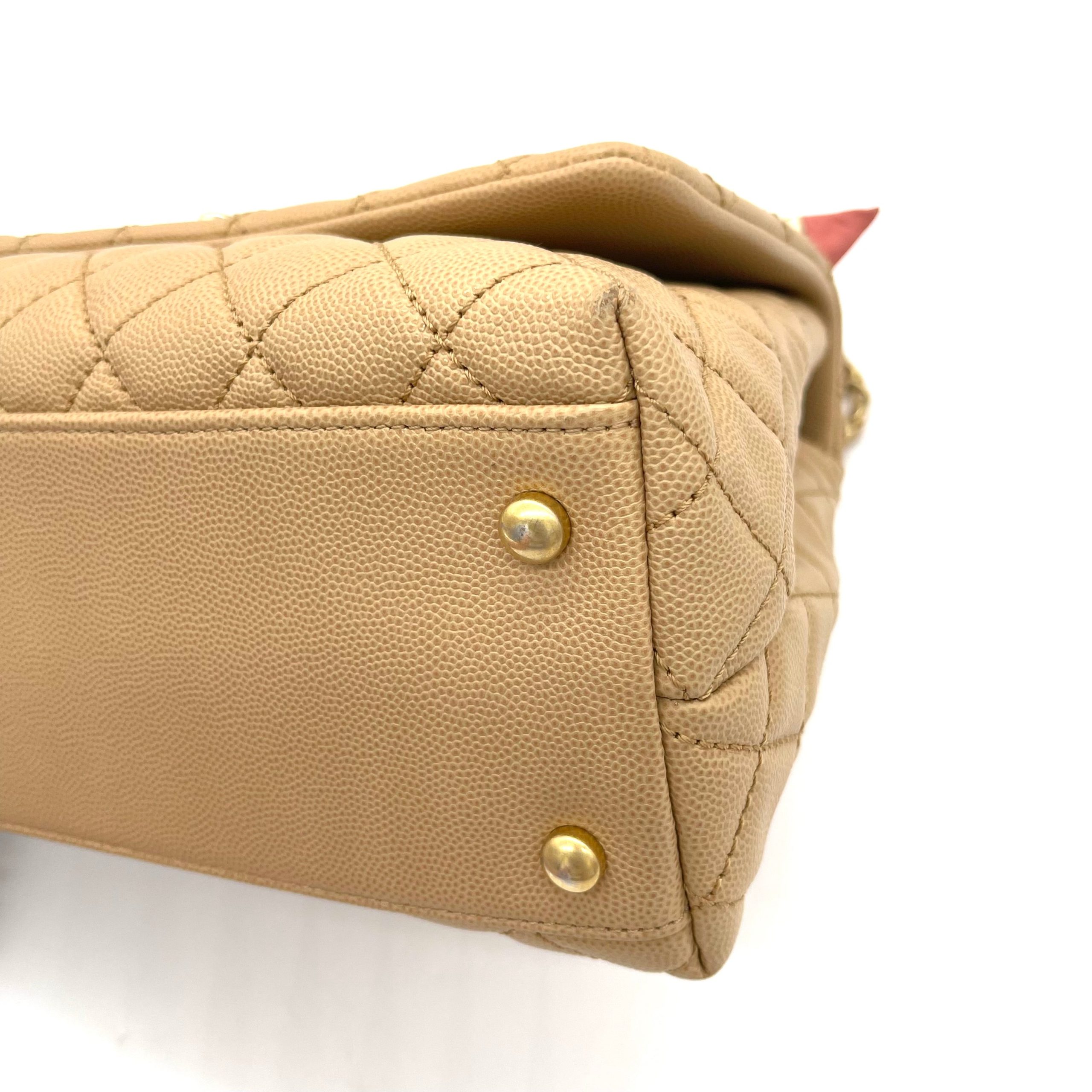 Chanel Coco Handle Small Flap Bag in Beige Caviar Leather with Gold Hardware