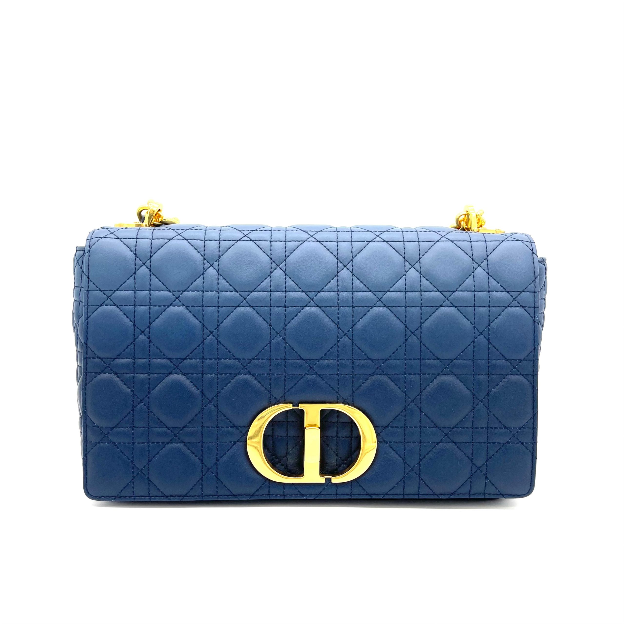 CHRISTIAN DIOR Lambskin Cannage Gradient Large Caro Bag Indigo Blue