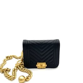 CHANEL Micro Chevron Boy Belt Bag – Black Caviar with Gold-Tone Hardware