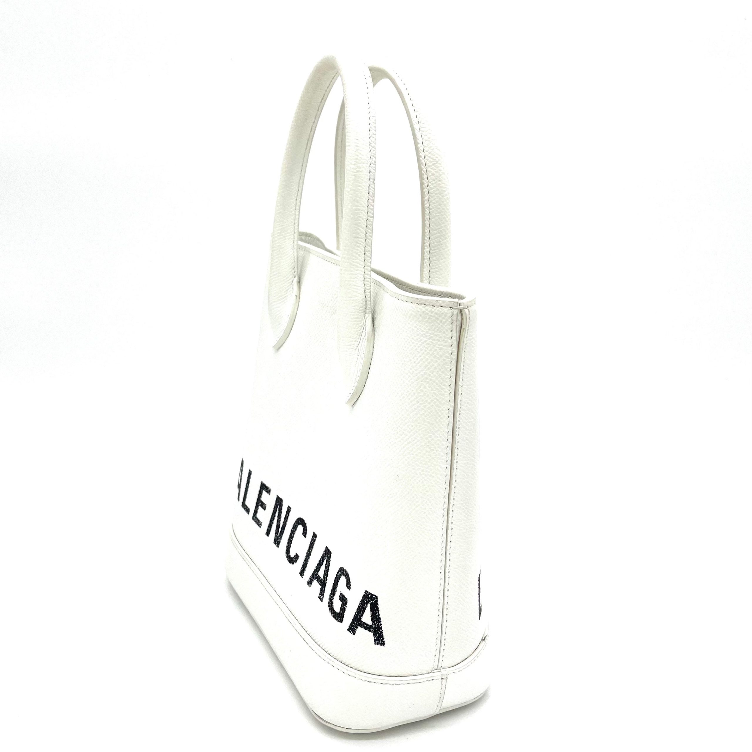 BALENCIAGA Logo Ville Tote Leather XXS White
