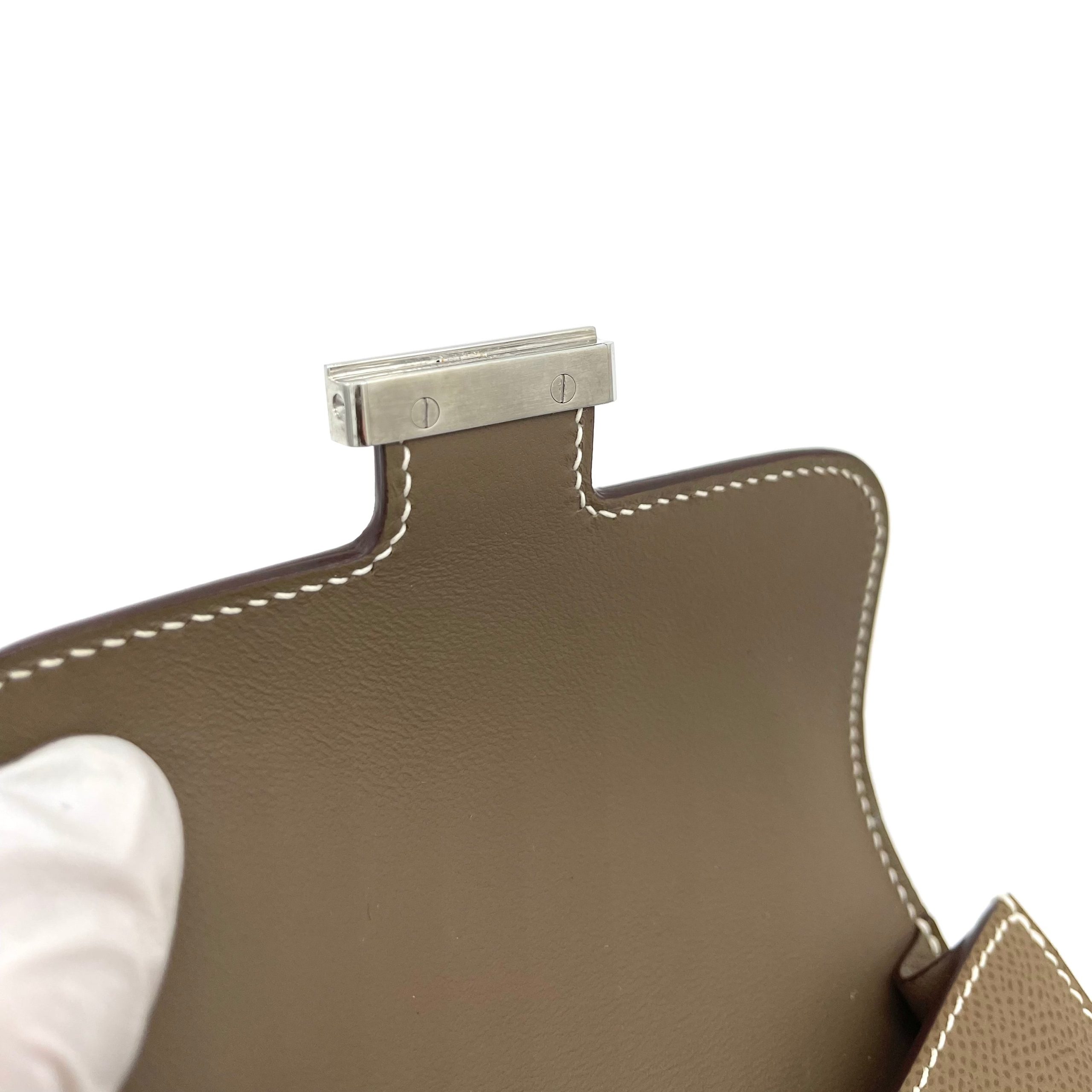 HERMES Etoupe Constance Slim Wallet Silver with Strap and Attachable to belt